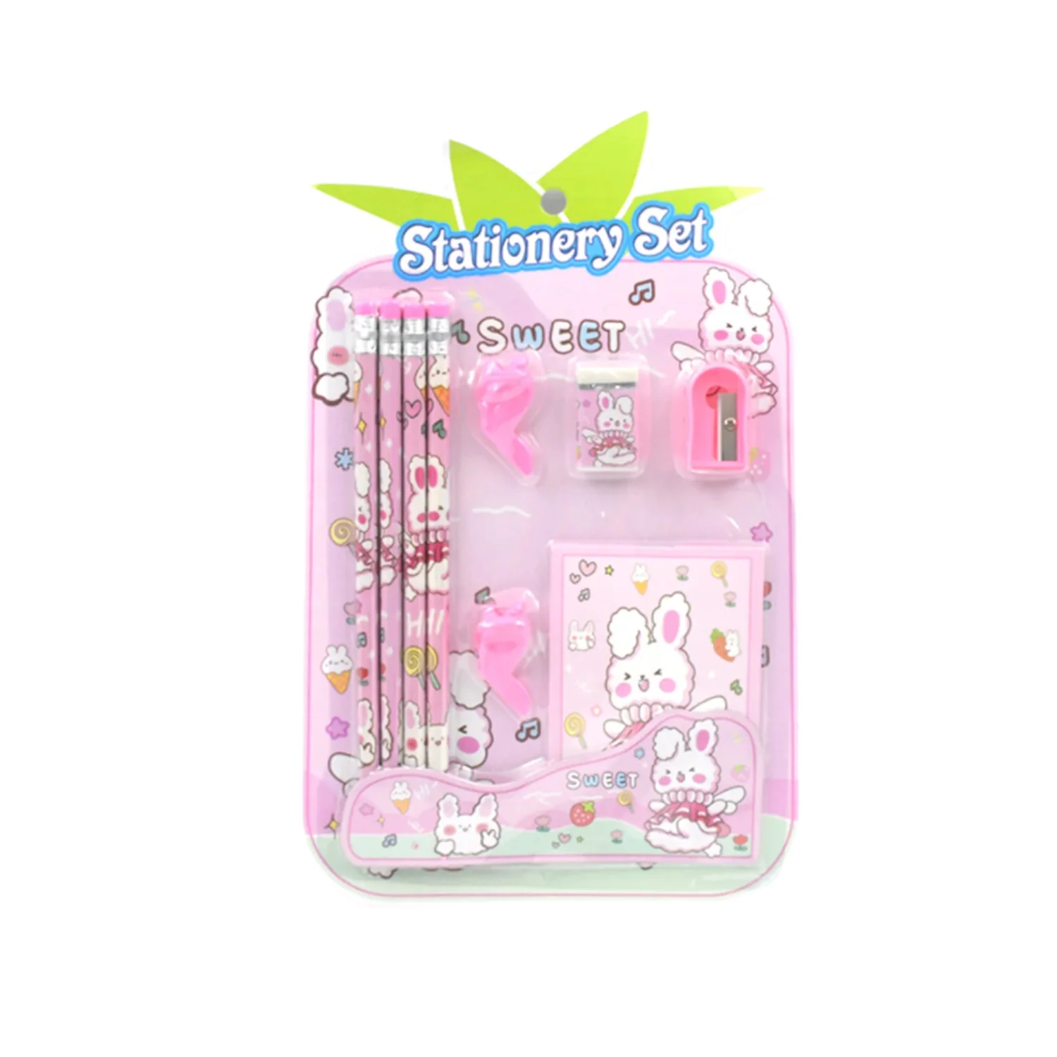 Kids' Stationery Kit: Wooden Pencils, Sharpener, Eraser, Diary (9 Pc Set) - Image 3