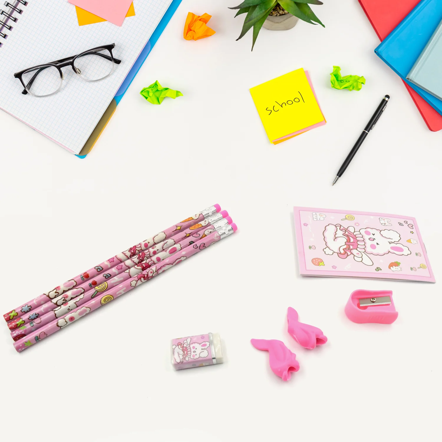 Kids' Stationery Kit: Wooden Pencils, Sharpener, Eraser, Diary (9 Pc Set) - Image 4