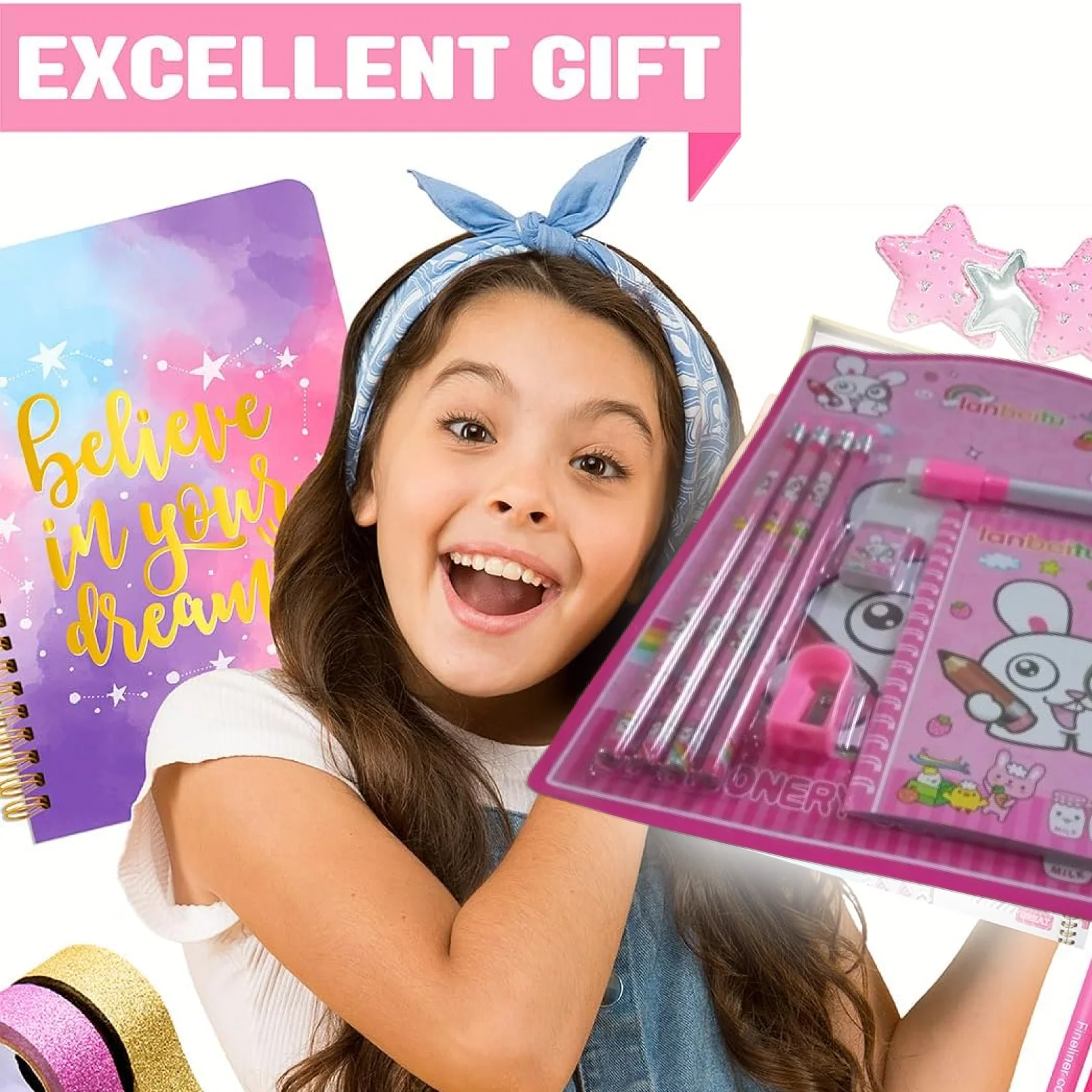 Kids' Stationery Kit: Wooden Pencils, Sharpener, Eraser, Diary (8 Pc Set) - Image 2