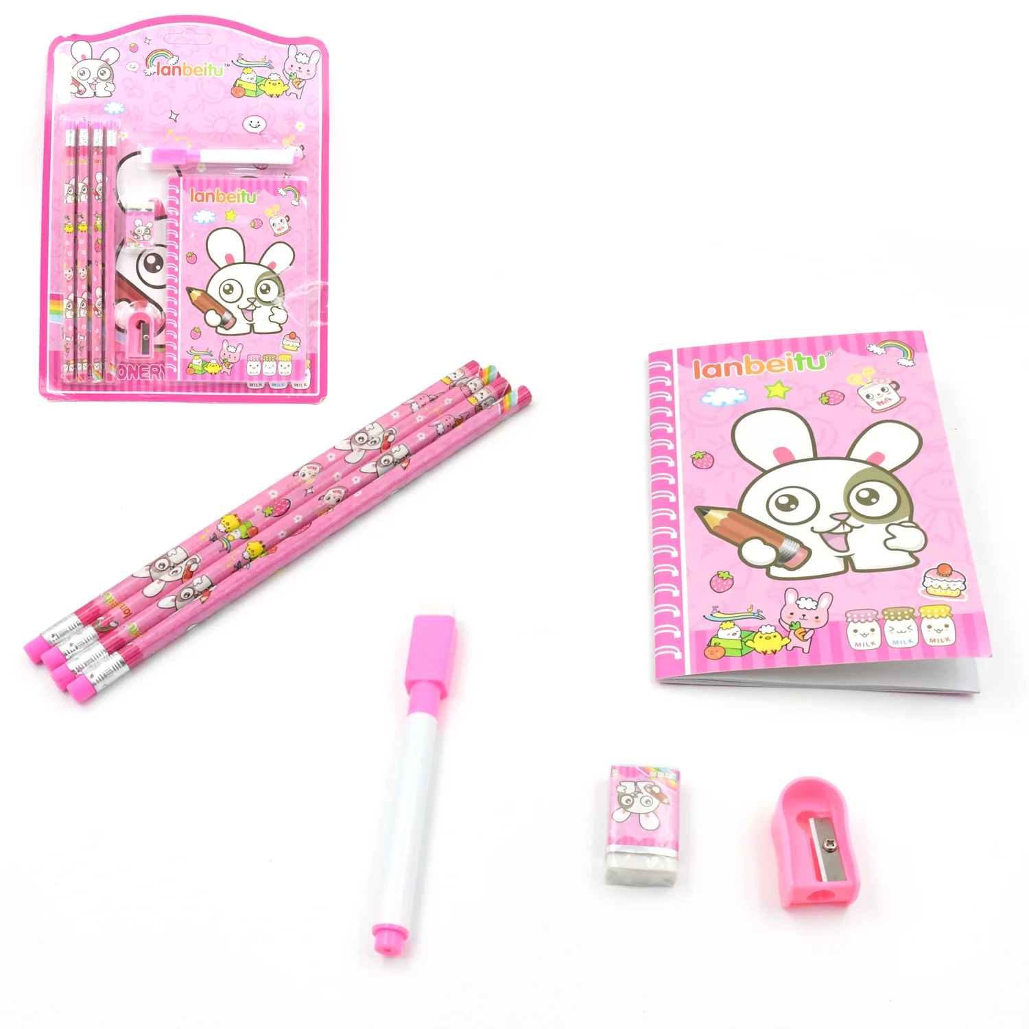 Kids' Stationery Kit: Wooden Pencils, Sharpener, Eraser, Diary (8 Pc Set) - Image 6