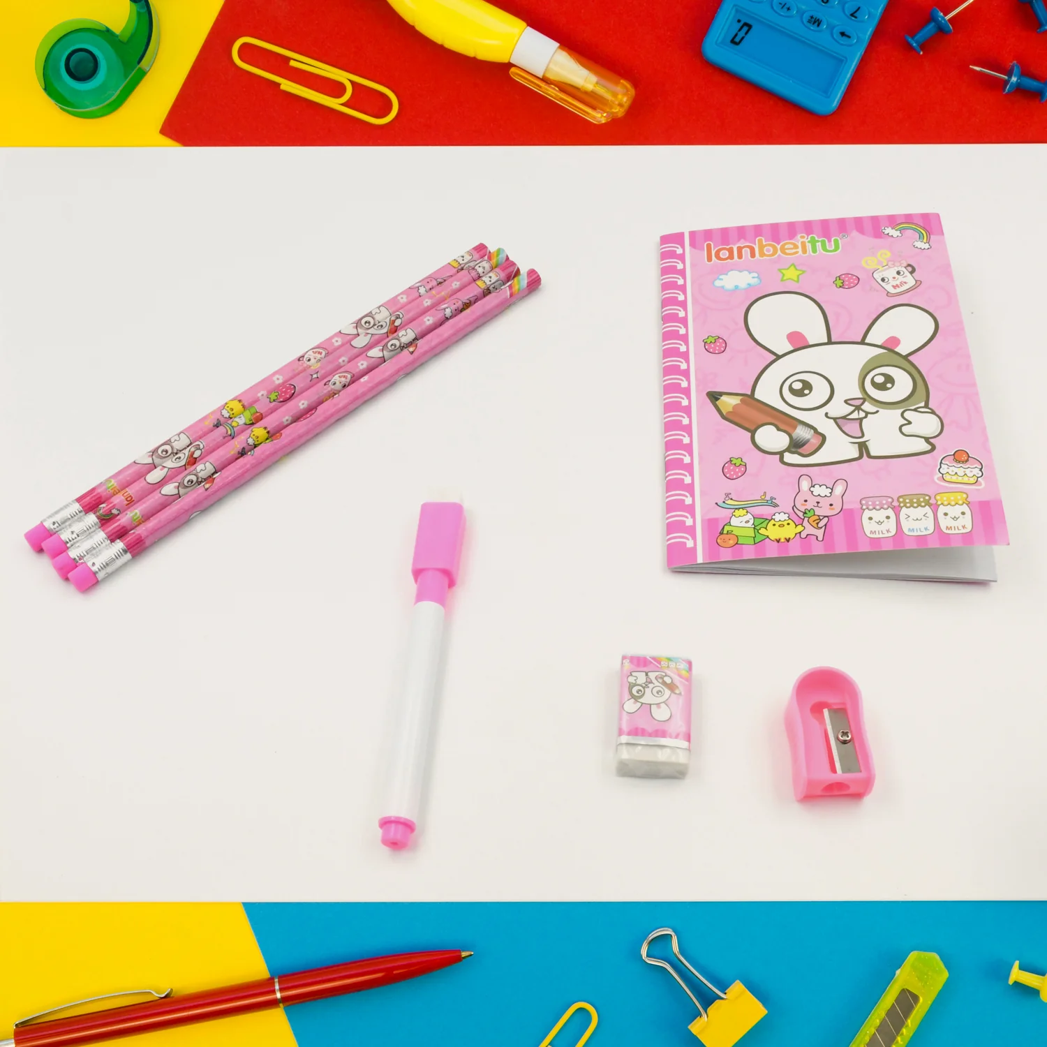 Kids' Stationery Kit: Wooden Pencils, Sharpener, Eraser, Diary (8 Pc Set) - Image 9