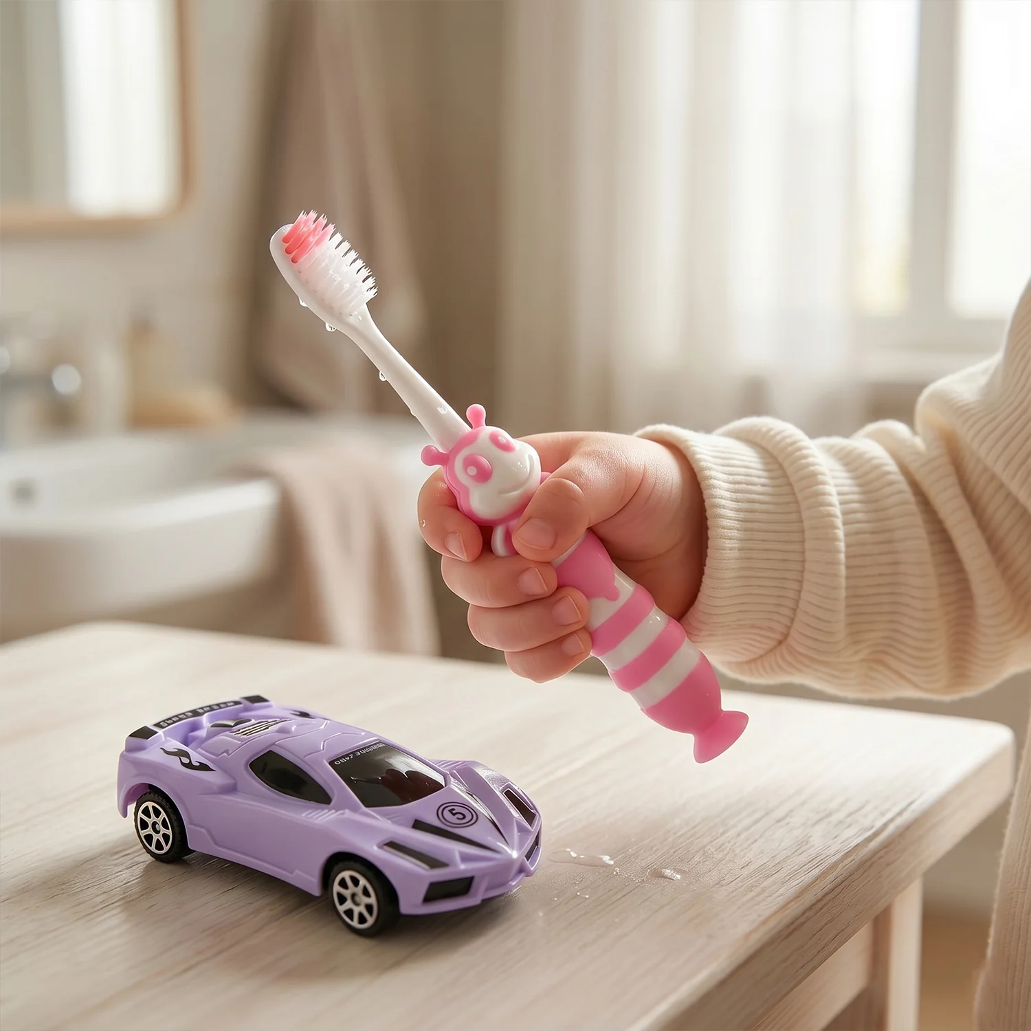 Kids Toothbrush with Cartoon Car (2 Pc Set) - Image 5