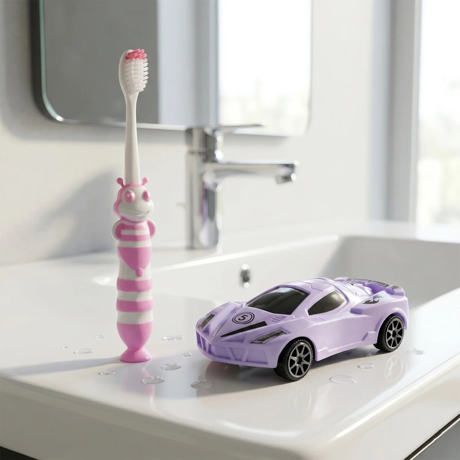 Kids Toothbrush with Cartoon Car (2 Pc Set) - Image 7