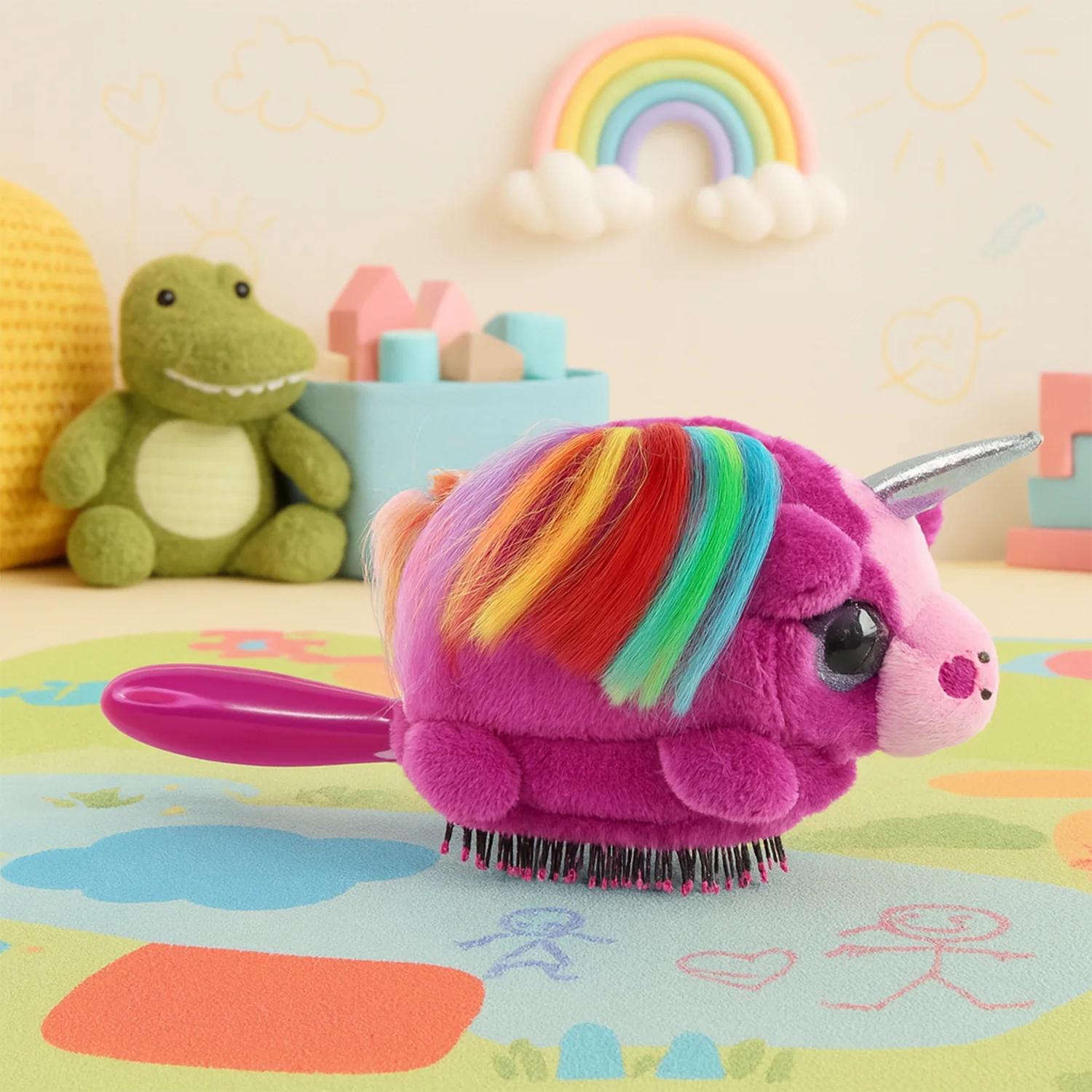 Kids Unicorn Plush Hair Brush - (1 Pc) - Image 3