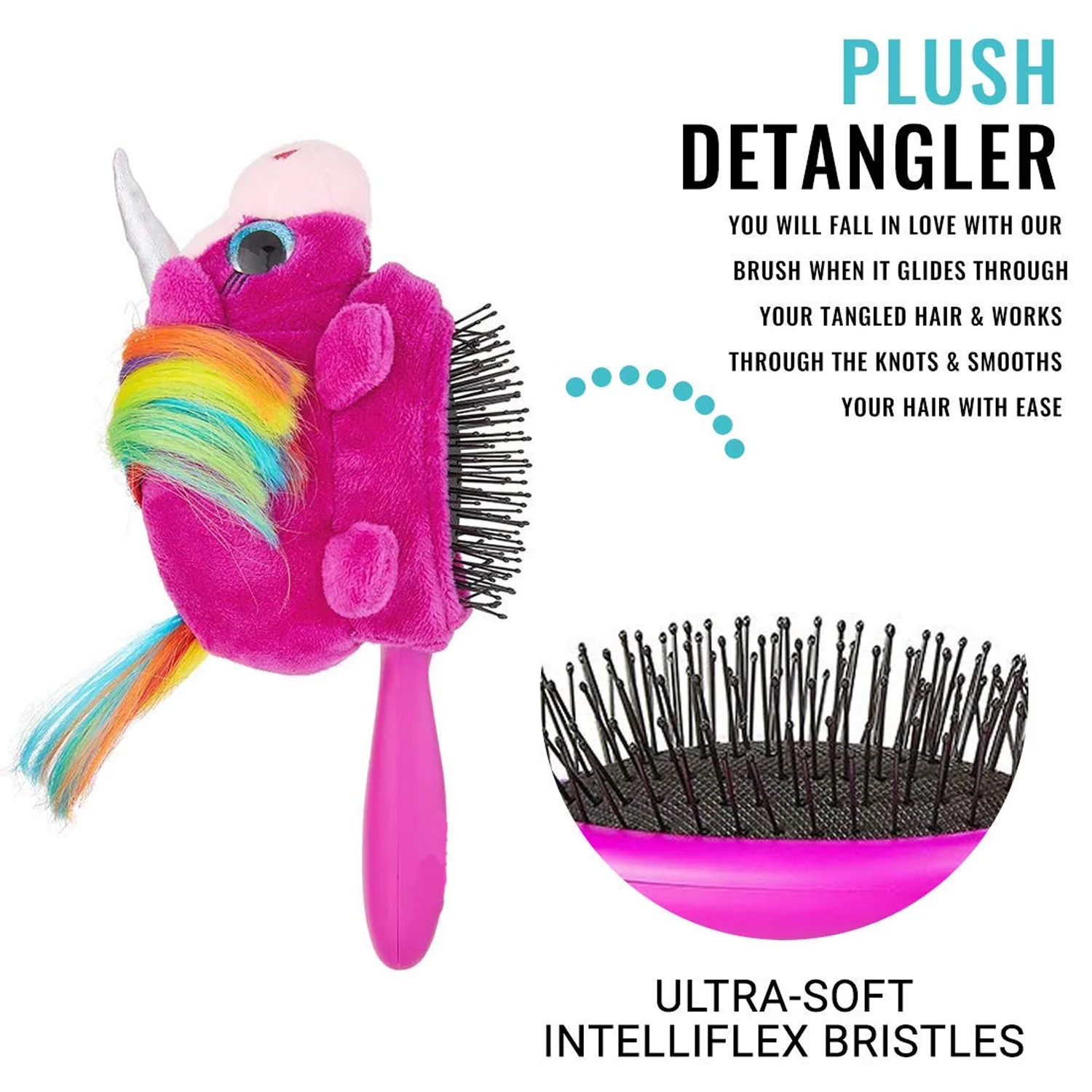 Kids Unicorn Plush Hair Brush - (1 Pc) - Image 6