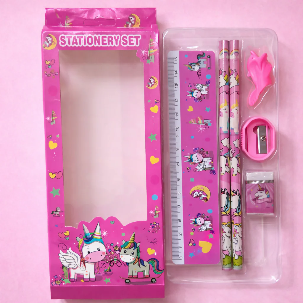 Kids Unicorn Stationery Set with 2 Pencils, Ruler, Eraser & Sharpener - Image 2