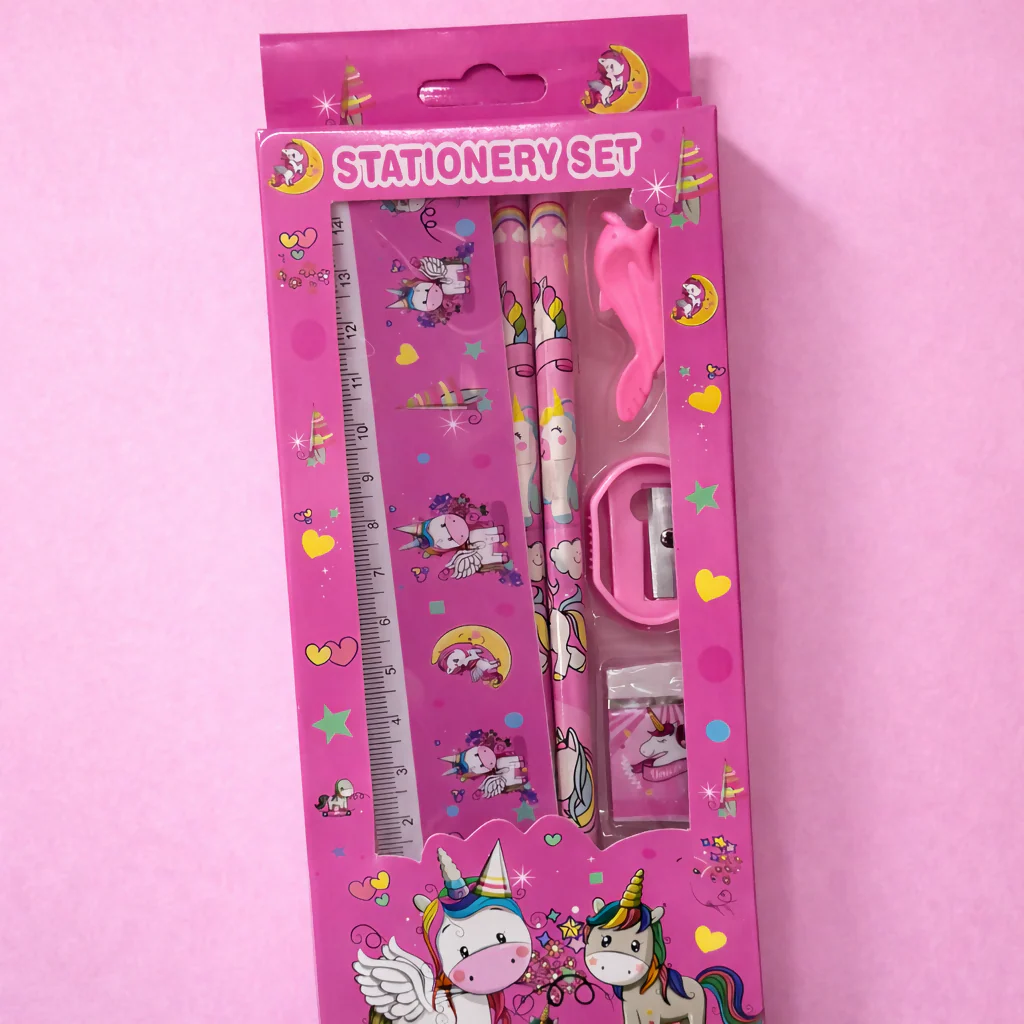 Kids Unicorn Stationery Set with 2 Pencils, Ruler, Eraser & Sharpener - Image 3