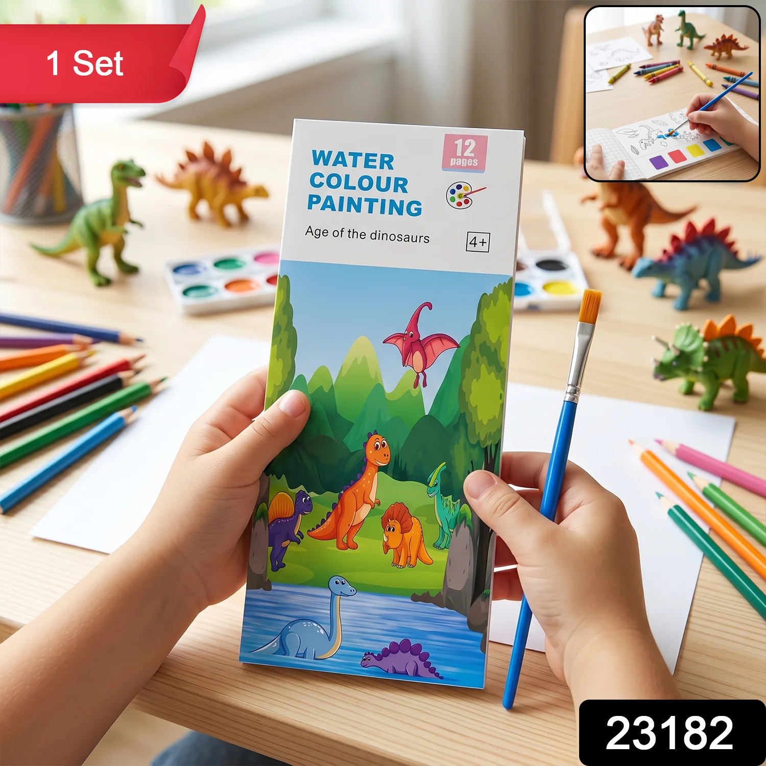 Kids Water Colour Painting Book with Brush (1 Set, 12 Pages) - Image 2