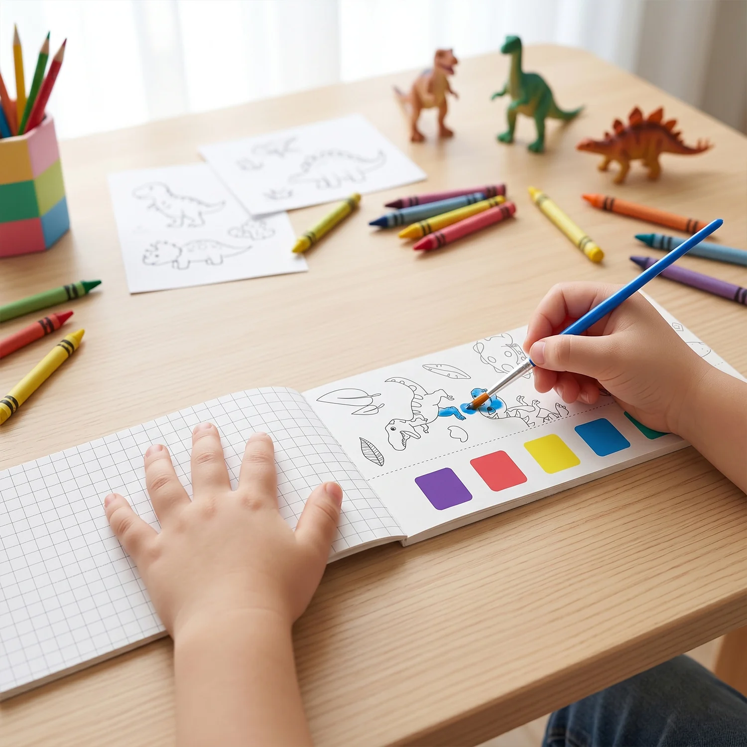 Kids Water Colour Painting Book with Brush (1 Set, 12 Pages) - Image 3