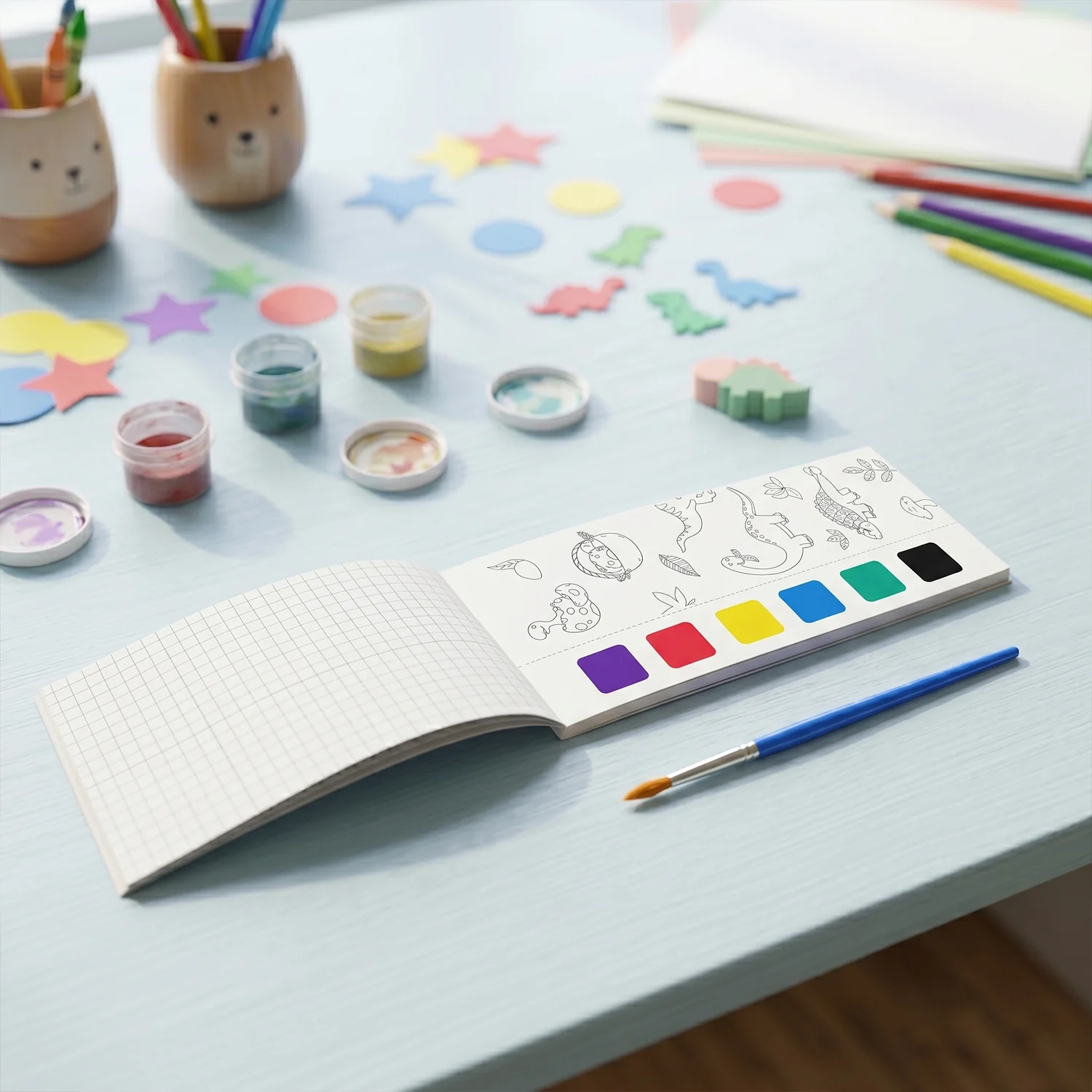 Kids Water Colour Painting Book with Brush (1 Set, 12 Pages) - Image 4