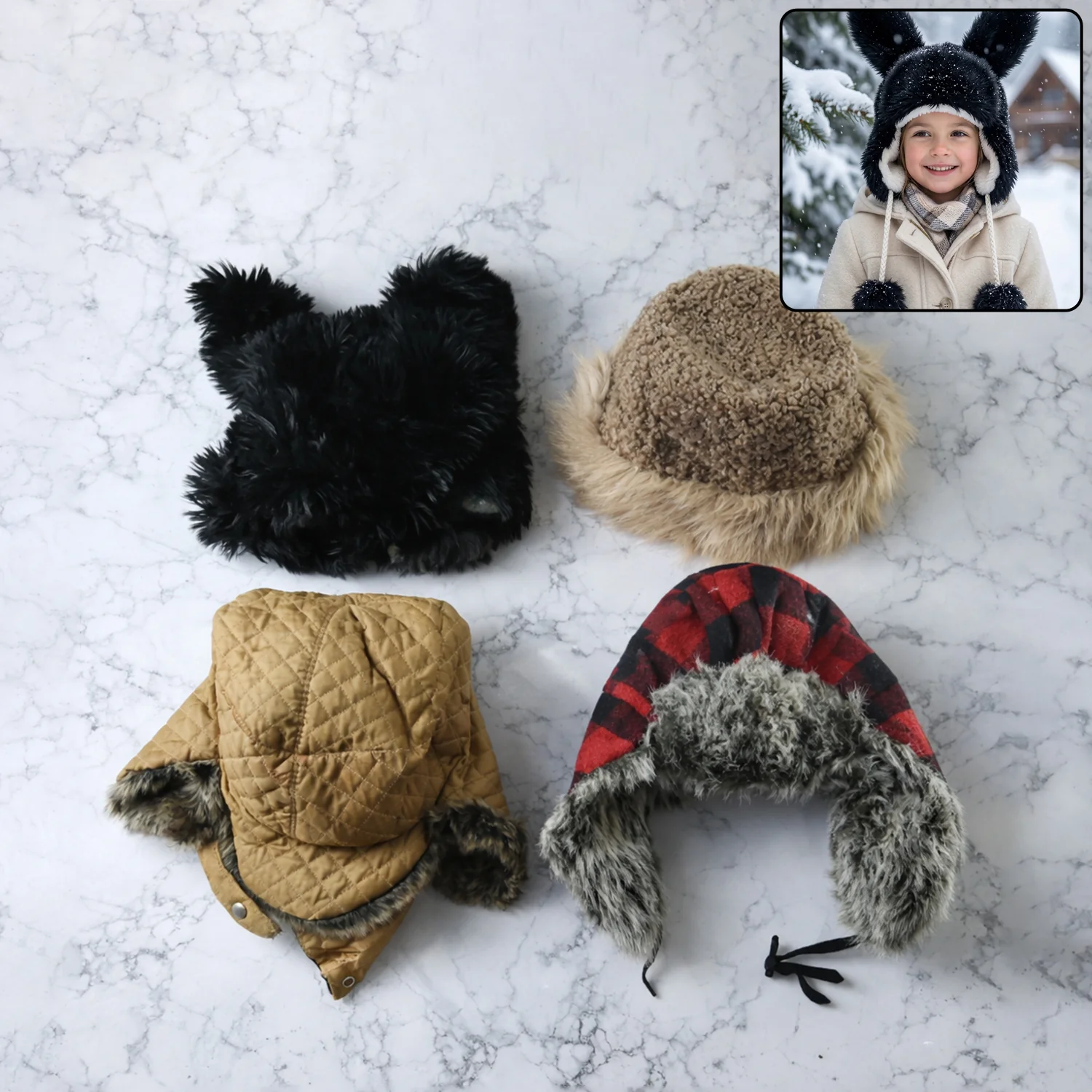 Kids Winter Fur Lined Warm Cap with Ear Flap and Stylish (1 Pc, Mix Design) - Image 7