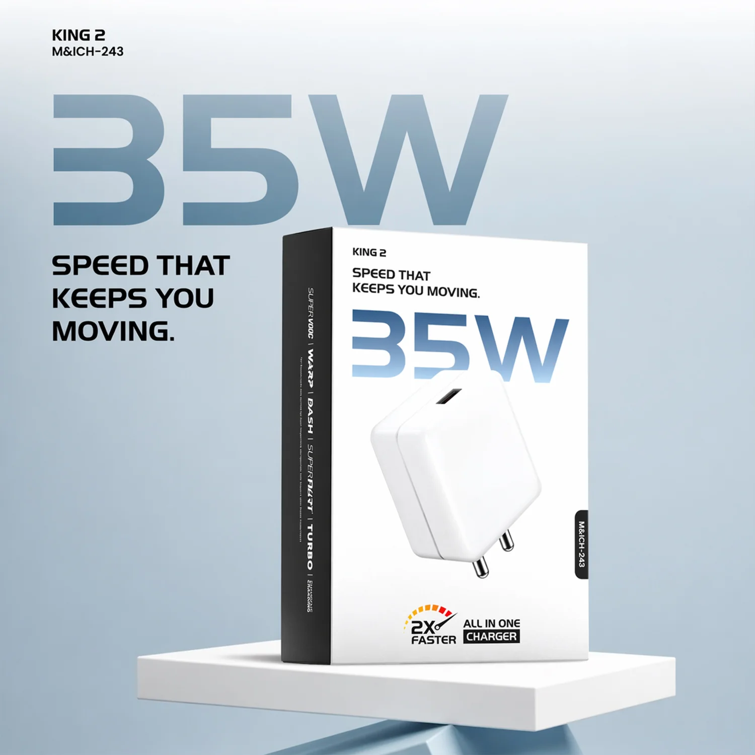 King 2 Series 35W All in One Fast Charging Power Adapter with Type-C Cable