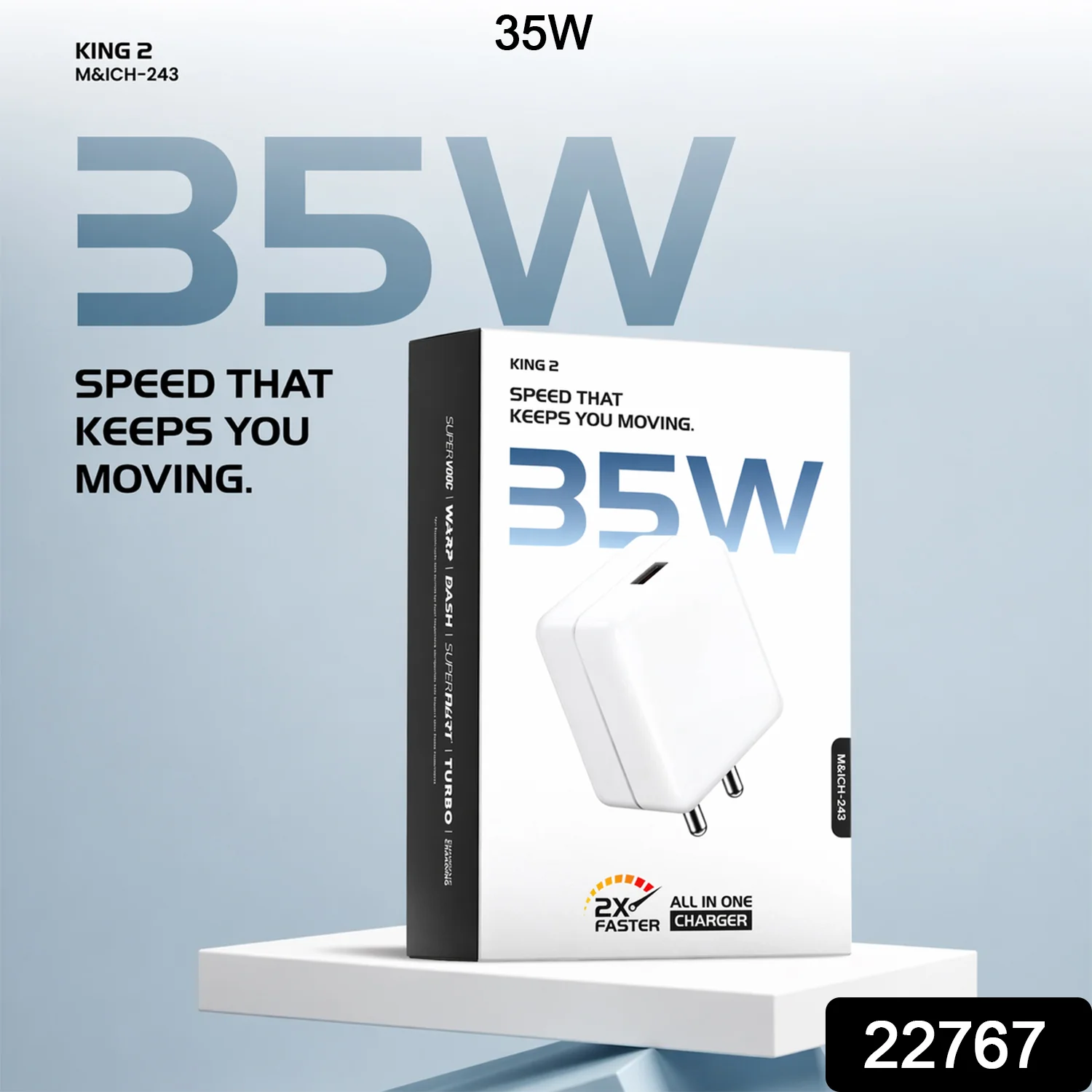 King 2 Series 35W All in One Fast Charging Power Adapter with Type-C Cable - Image 2