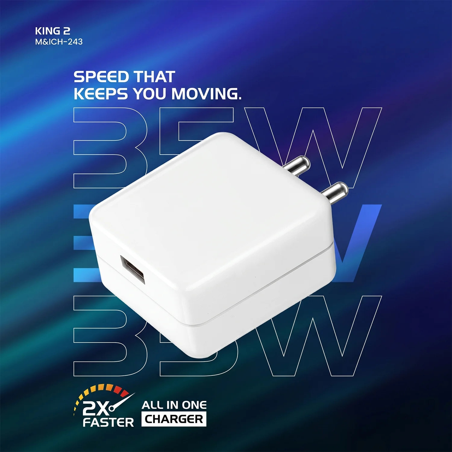 King 2 Series 35W All in One Fast Charging Power Adapter with Type-C Cable - Image 3