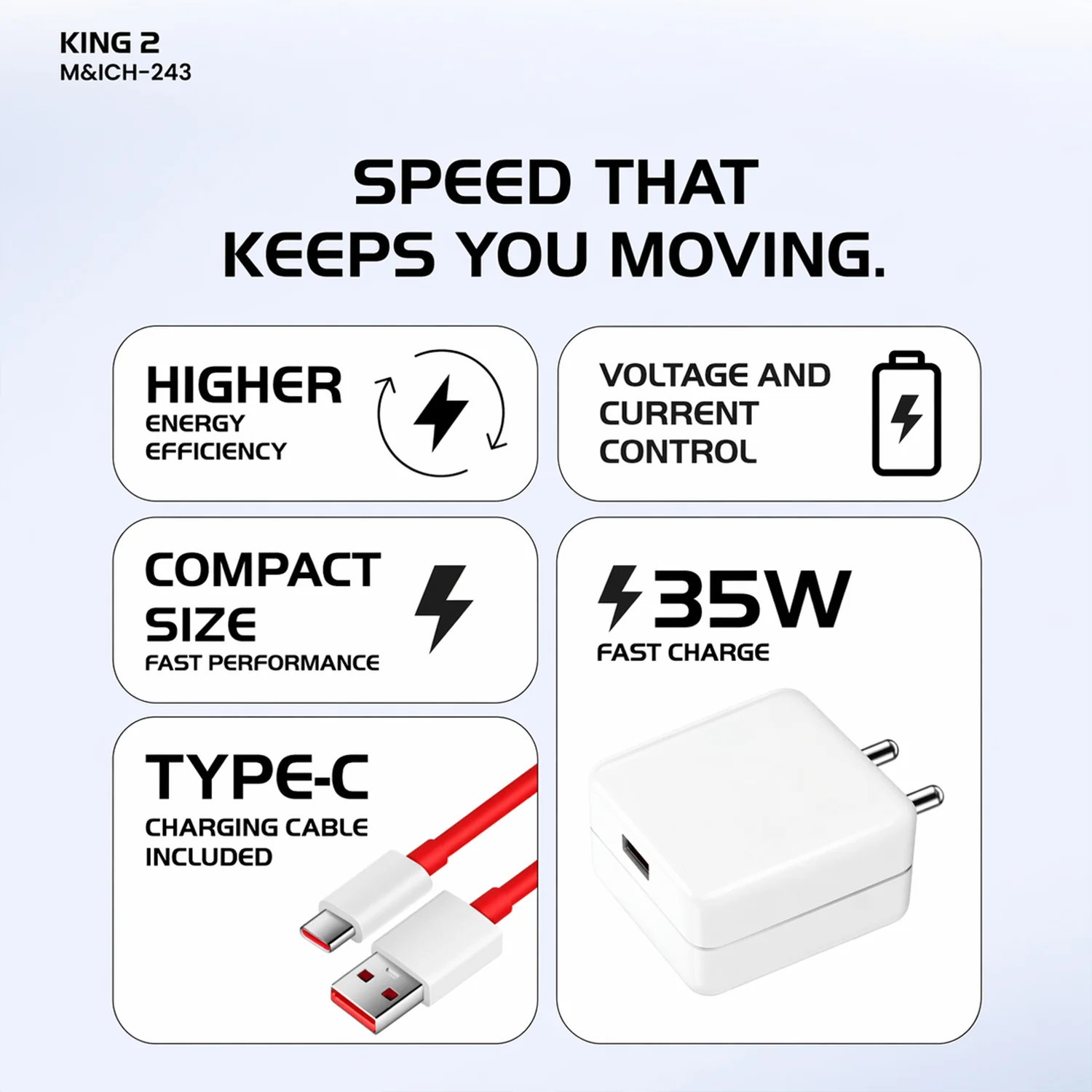 King 2 Series 35W All in One Fast Charging Power Adapter with Type-C Cable - Image 6