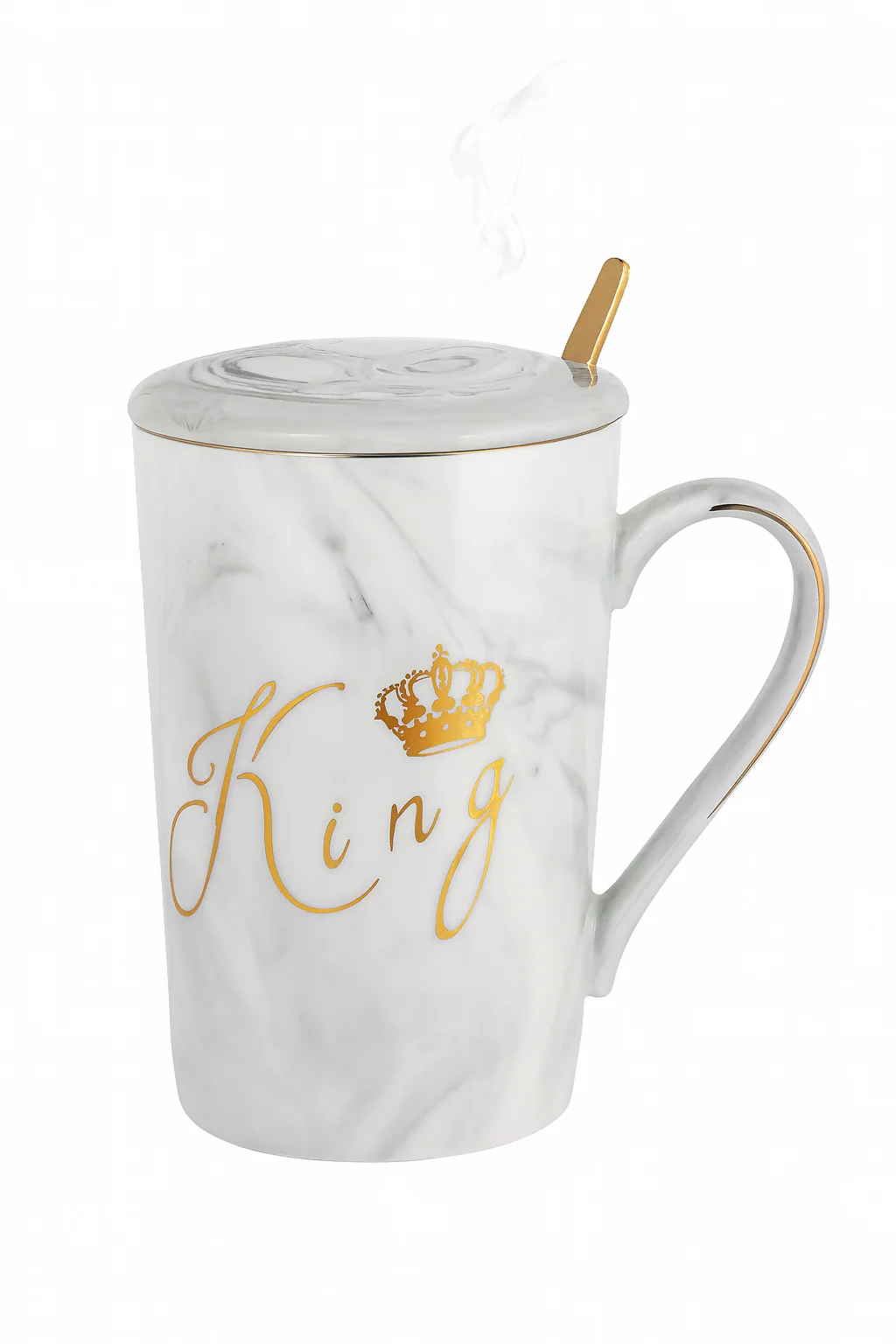 King & Queen Coffee Mug Set with Lids & Spoons | Marble Ceramic Cups for Couples | Luxury Gold Crown Print Tea & Coffee Mug Gift Set for Anniversary, Wedding, Valentine’s Day, Husband & Wife - Image 2