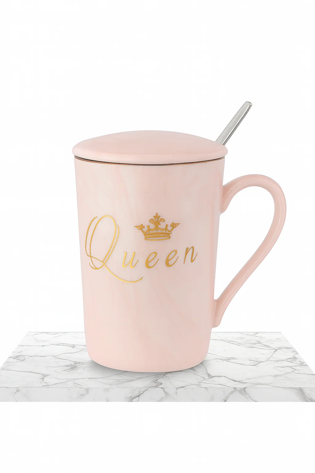 King & Queen Coffee Mug Set with Lids & Spoons | Marble Ceramic Cups for Couples | Luxury Gold Crown Print Tea & Coffee Mug Gift Set for Anniversary, Wedding, Valentine’s Day, Husband & Wife - Image 3