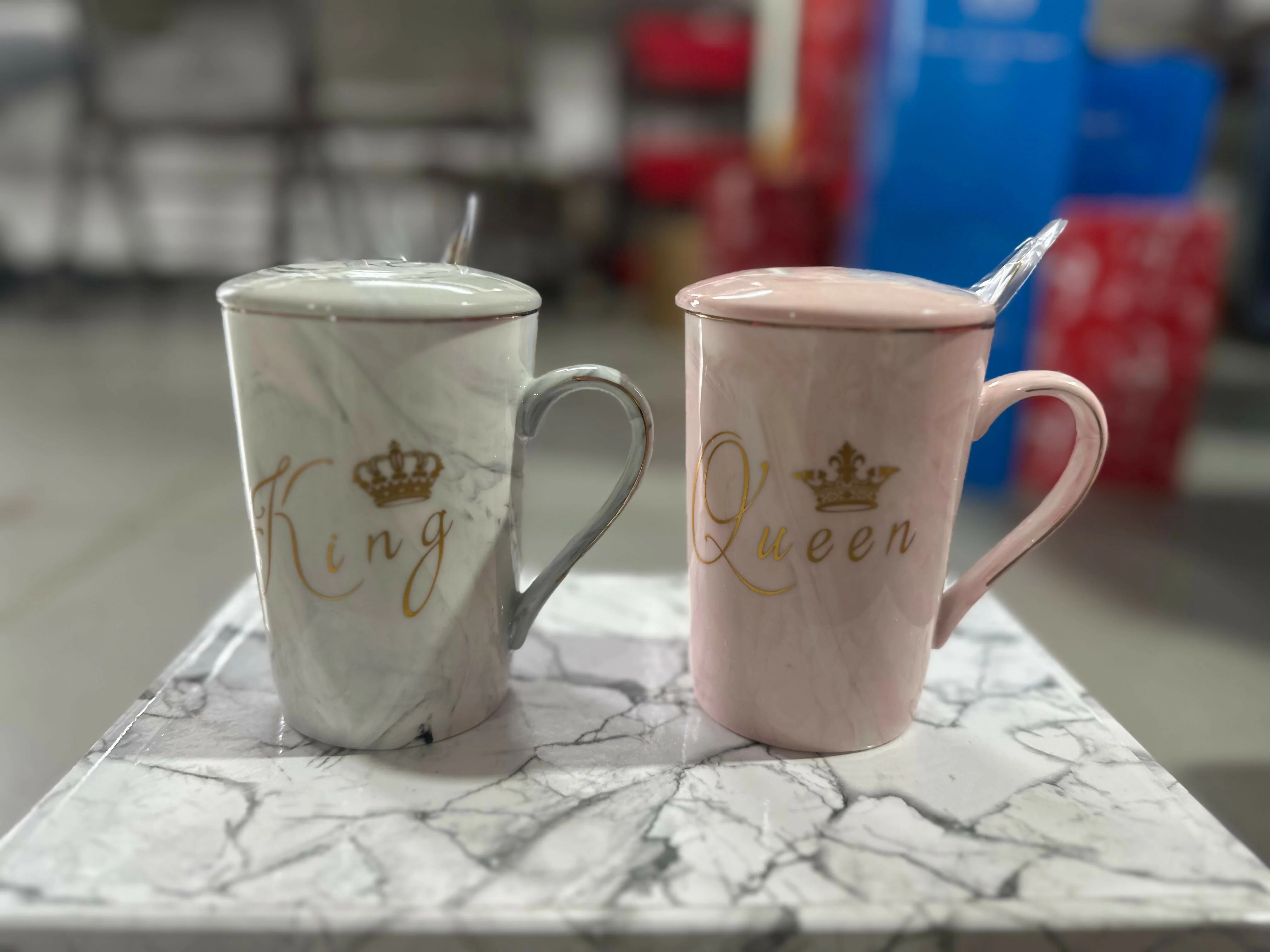 King & Queen Coffee Mug Set with Lids & Spoons | Marble Ceramic Cups for Couples | Luxury Gold Crown Print Tea & Coffee Mug Gift Set for Anniversary, Wedding, Valentine’s Day, Husband & Wife - Image 7