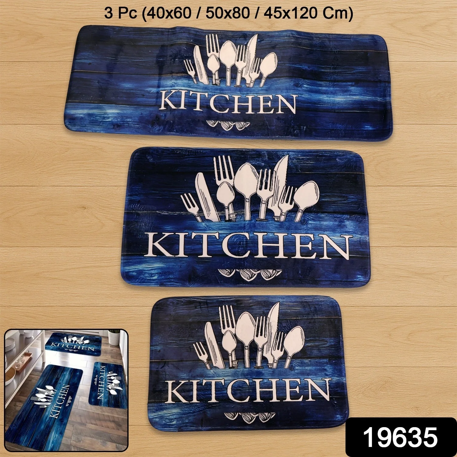 Kitchen Floor Mat Non-Slip Printed Runner Rugs (3 Pc) - Image 2
