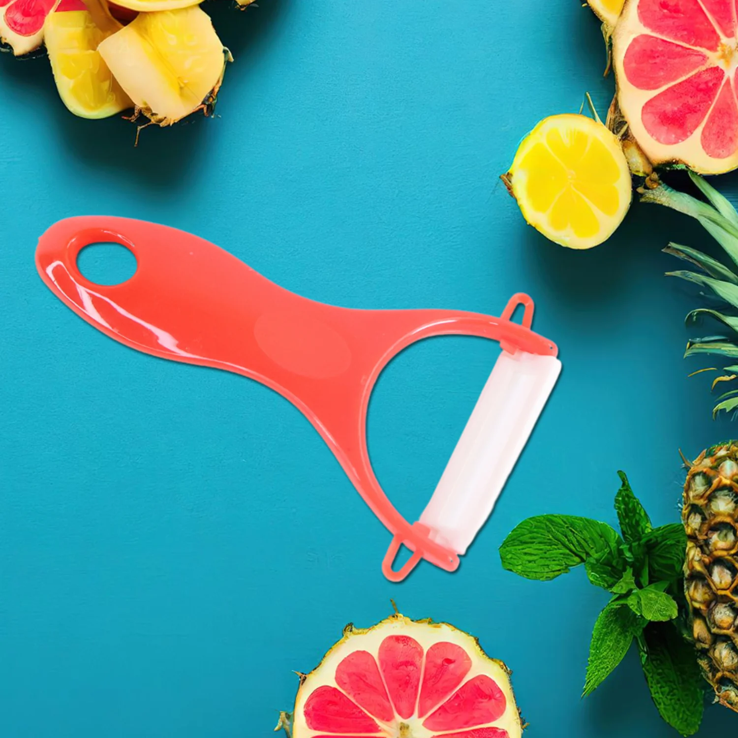 Kitchen Knife Set with Marble-Coated Blades & Red Handles (6 Pc) - Image 8