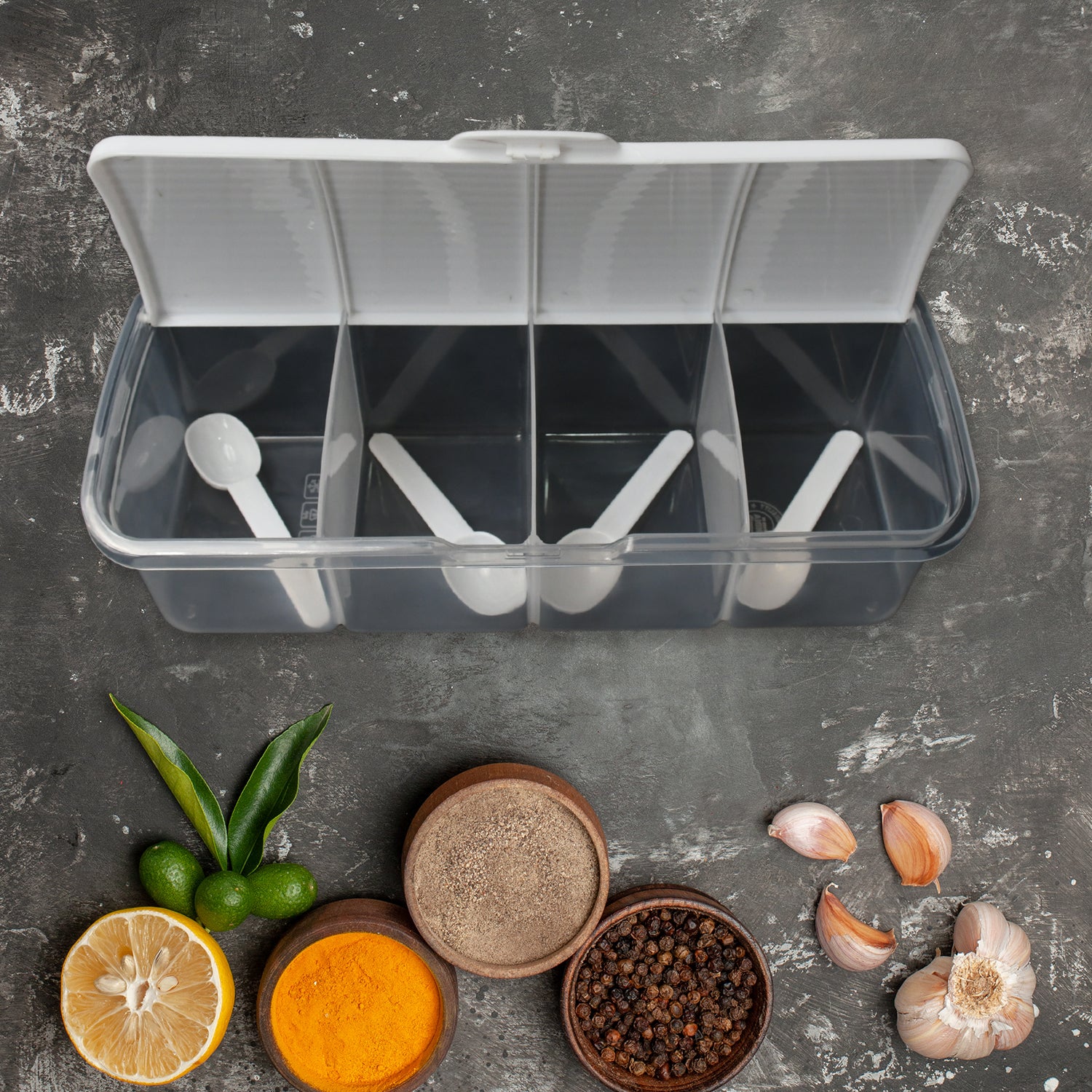 Kitchen Multipurpose Air-tight 4 Sections Storage Containers with 4 spoon (1 Pc ) - Image 4