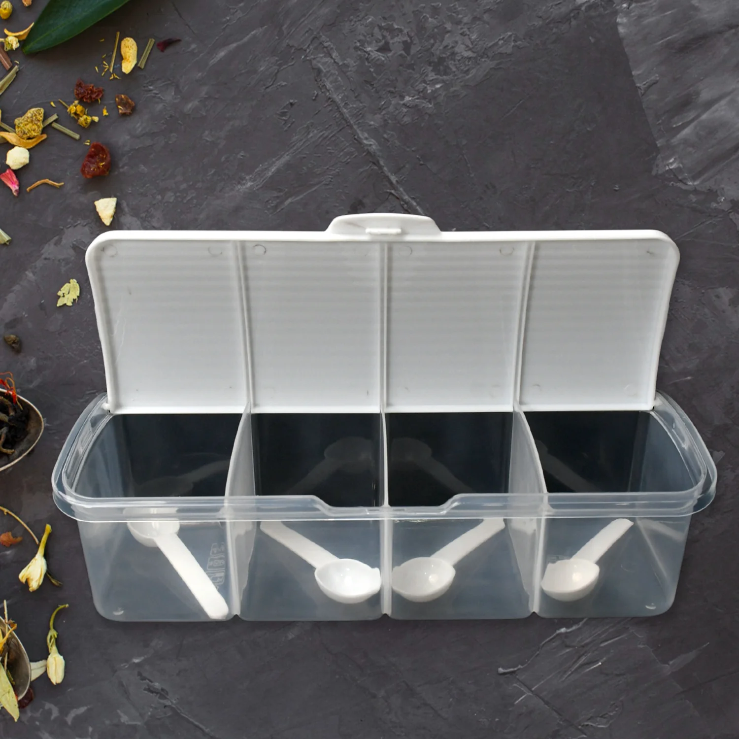Kitchen Multipurpose Air-tight 4 Sections Storage Containers with 4 spoon (1 Pc ) - Image 6