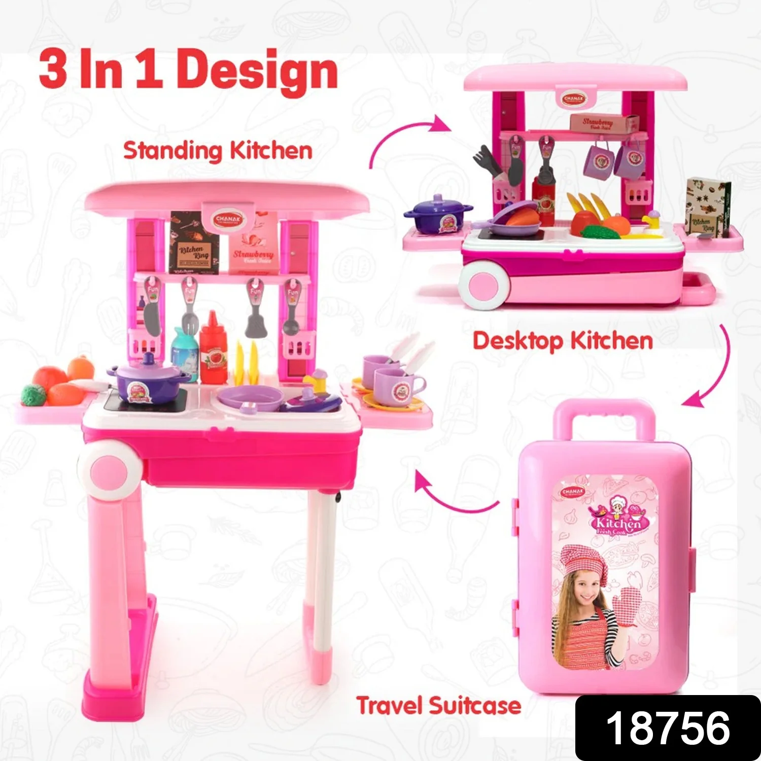 Kitchen Set Kids with Suitcase Role Play Cooking Toy for Girls & Boys (3+) - Image 2