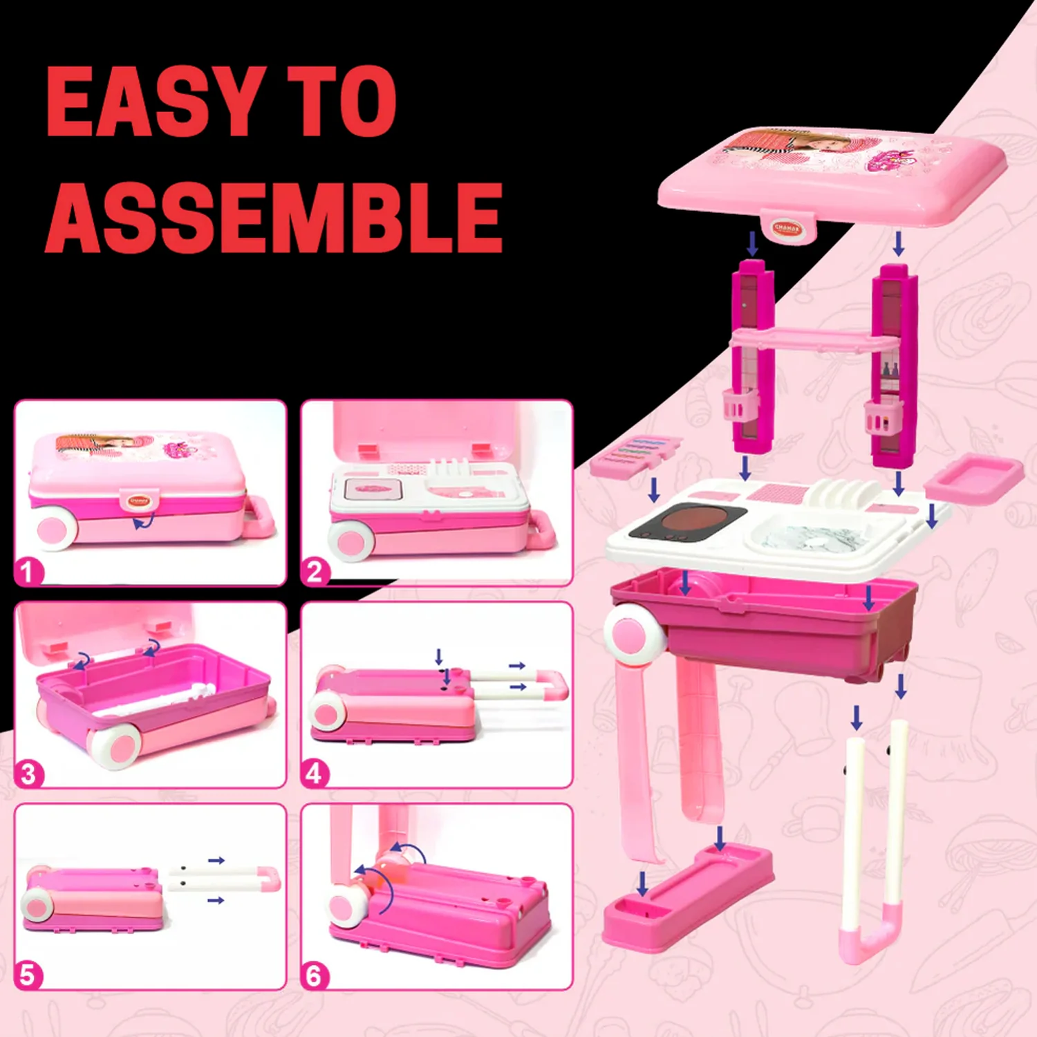 Kitchen Set Kids with Suitcase Role Play Cooking Toy for Girls & Boys (3+) - Image 6