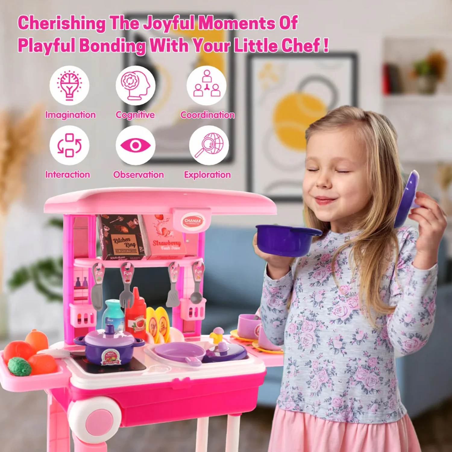 Kitchen Set Kids with Suitcase Role Play Cooking Toy for Girls & Boys (3+) - Image 7