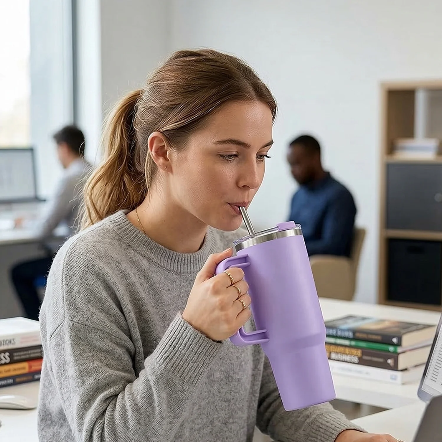 Konvex Large Capacity Insulated Tumbler Mug with Handle and Straw 1200 ML Approx - Image 3