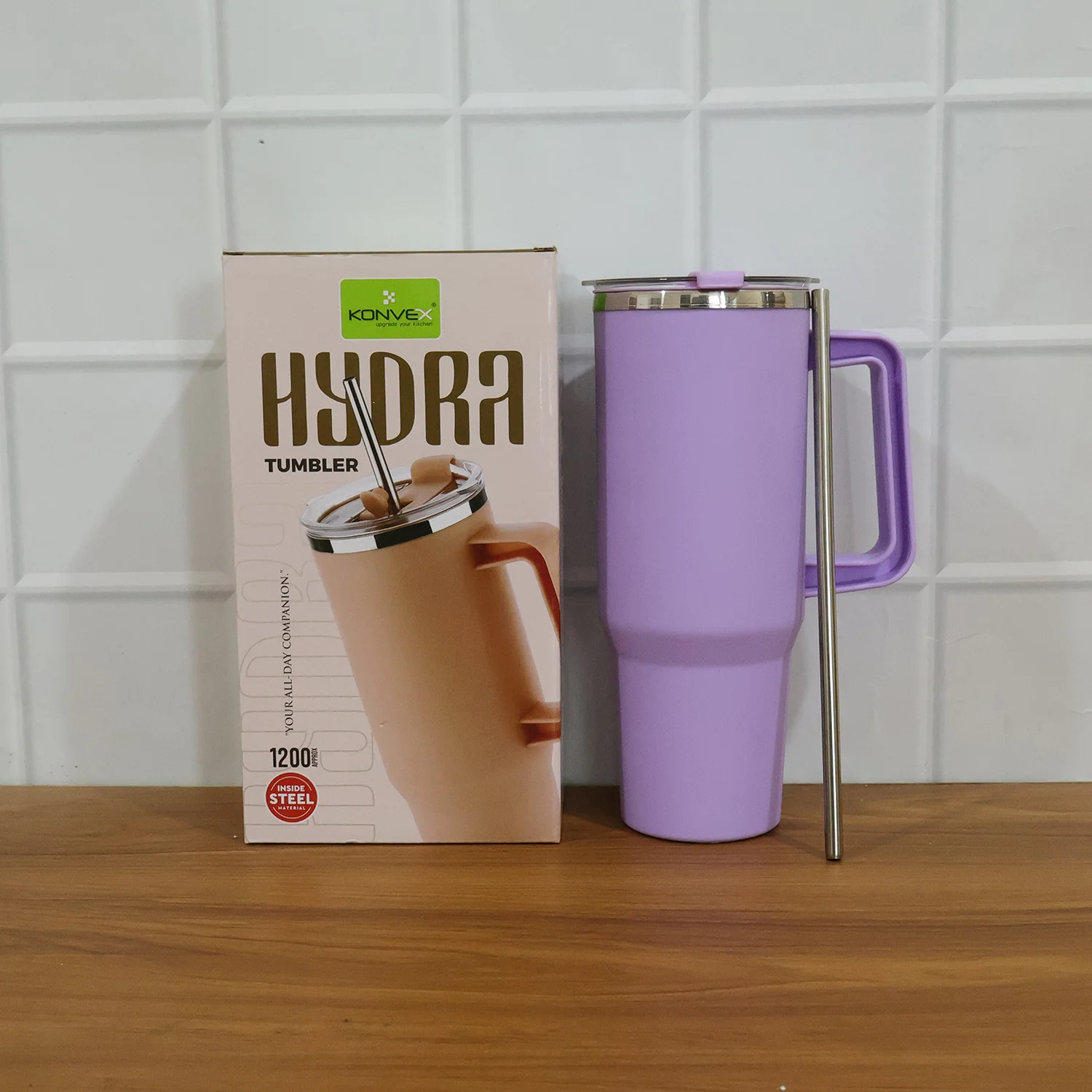 Konvex Large Capacity Insulated Tumbler Mug with Handle and Straw 1200 ML Approx - Image 8