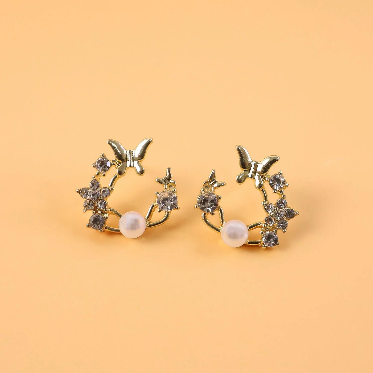 Korean Butterfly & Floral Pearl Wreath Studs For Girls And Women - Image 2