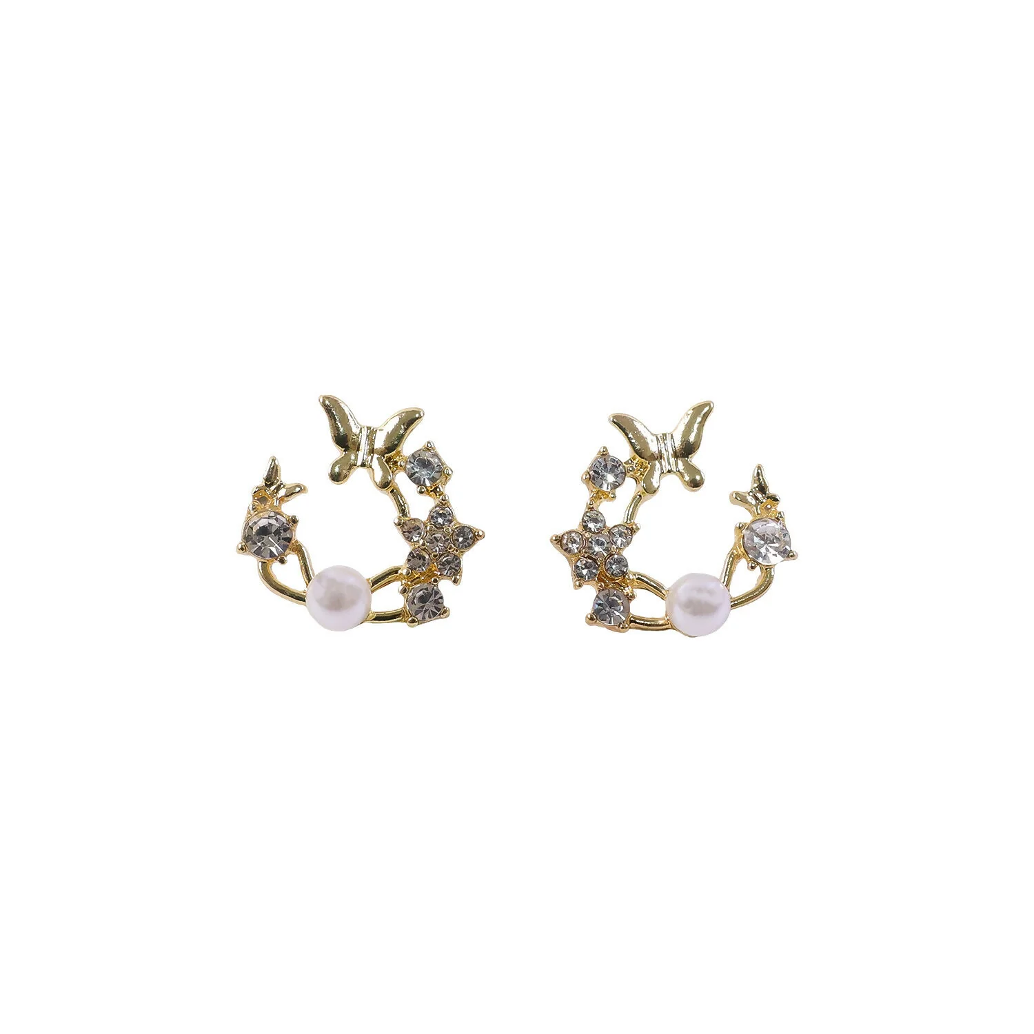 Korean Butterfly & Floral Pearl Wreath Studs For Girls And Women - Image 5