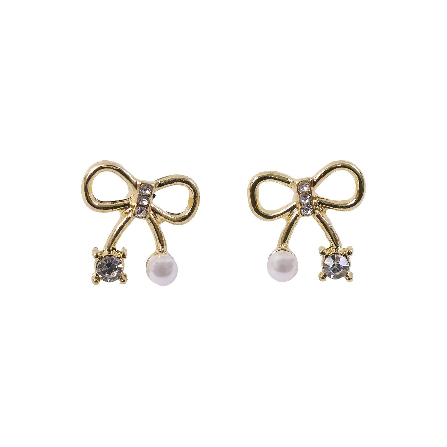 Korean Minimalist Bow-Knot Crystal & Pearl Studs - Image 5