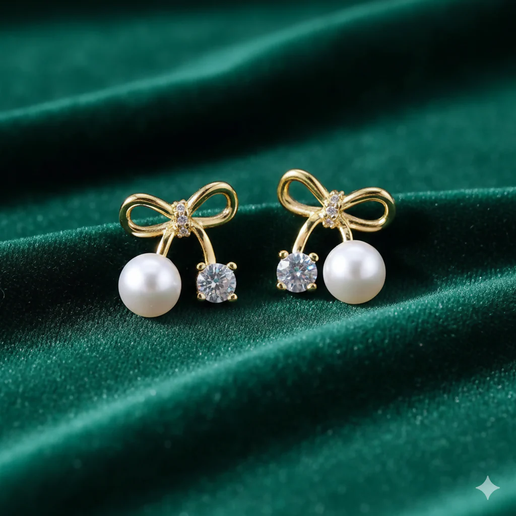 Korean Minimalist Bow-Knot Crystal & Pearl Studs - Image 6
