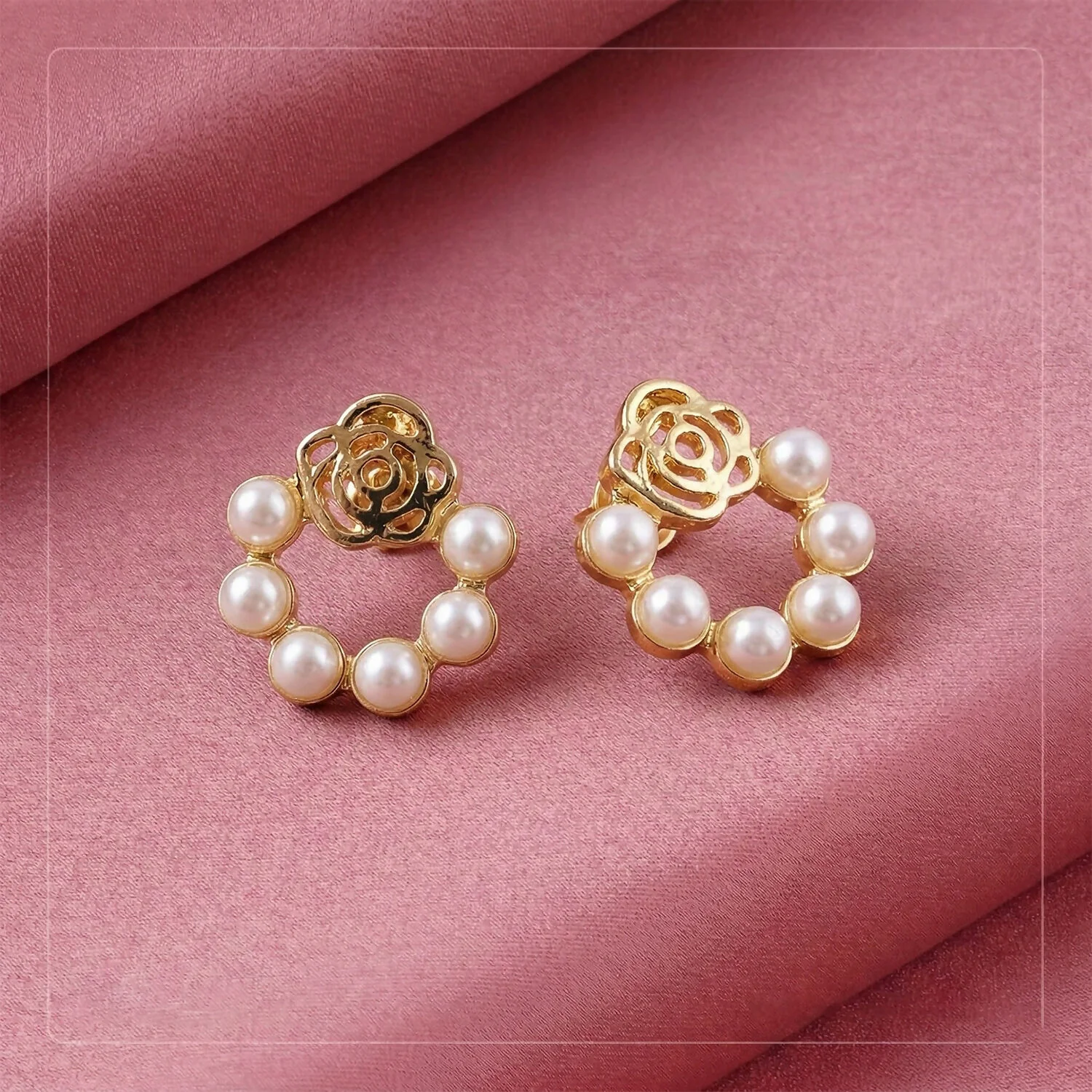 Korean Rose-Garden Pearl Wreath Studs For Girls And Women - Image 2