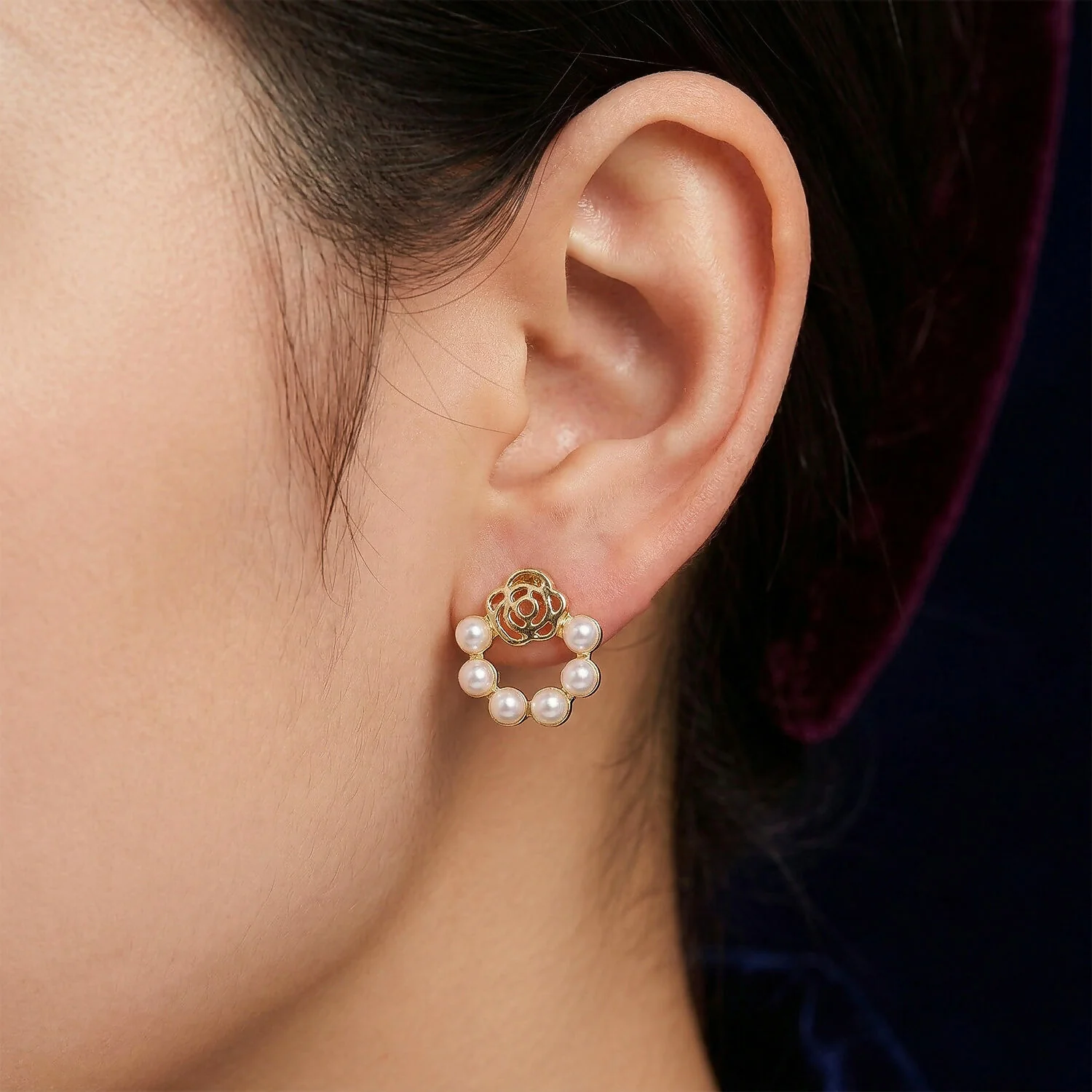 Korean Rose-Garden Pearl Wreath Studs For Girls And Women - Image 3