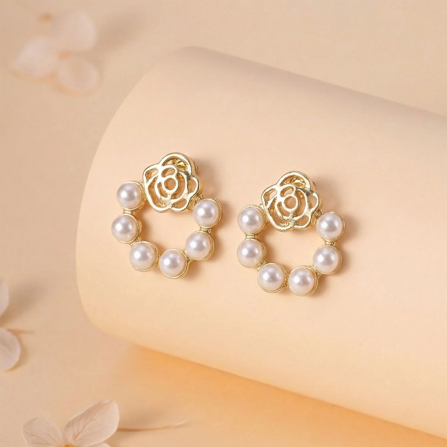 Korean Rose-Garden Pearl Wreath Studs For Girls And Women - Image 4