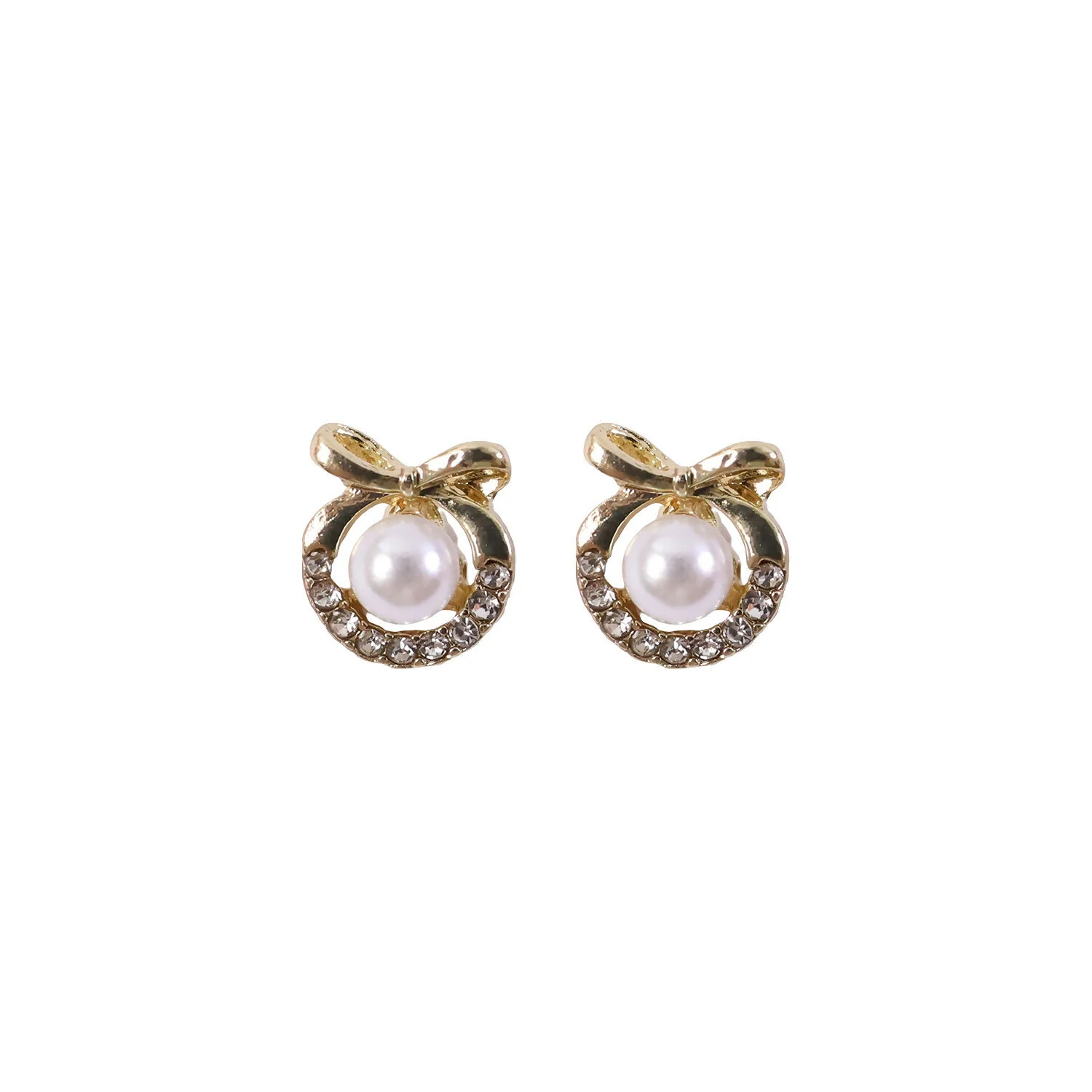 Korean Royal Bow-Knot Crystal Halo Pearl Studs For Girls And Women - Image 5