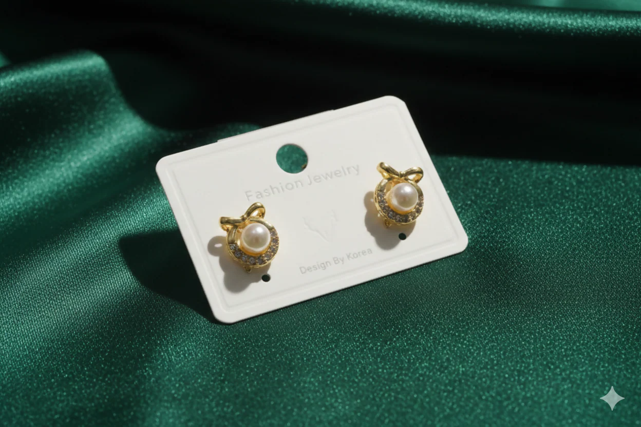 Korean Royal Bow-Knot Crystal Halo Pearl Studs For Girls And Women - Image 6