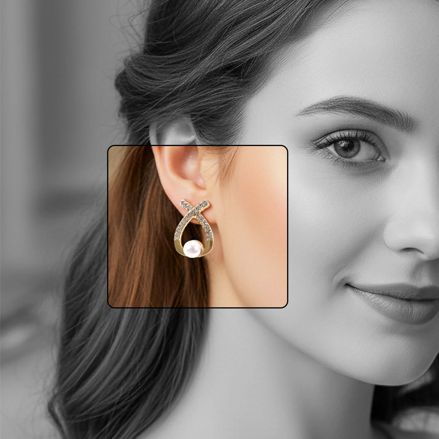Korean Style Crystal Pearl Drop Stud Earrings for Women & Girls - Image 4