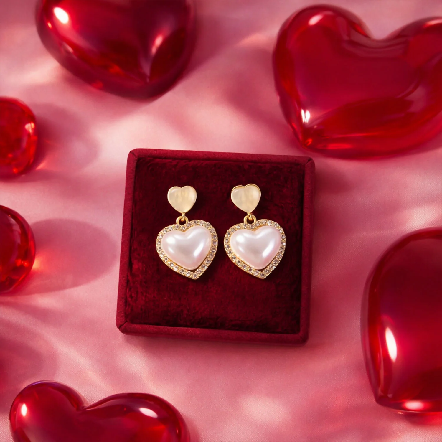 Korean Style Heart Pearl Drop Earrings for Women & Girls - Image 2