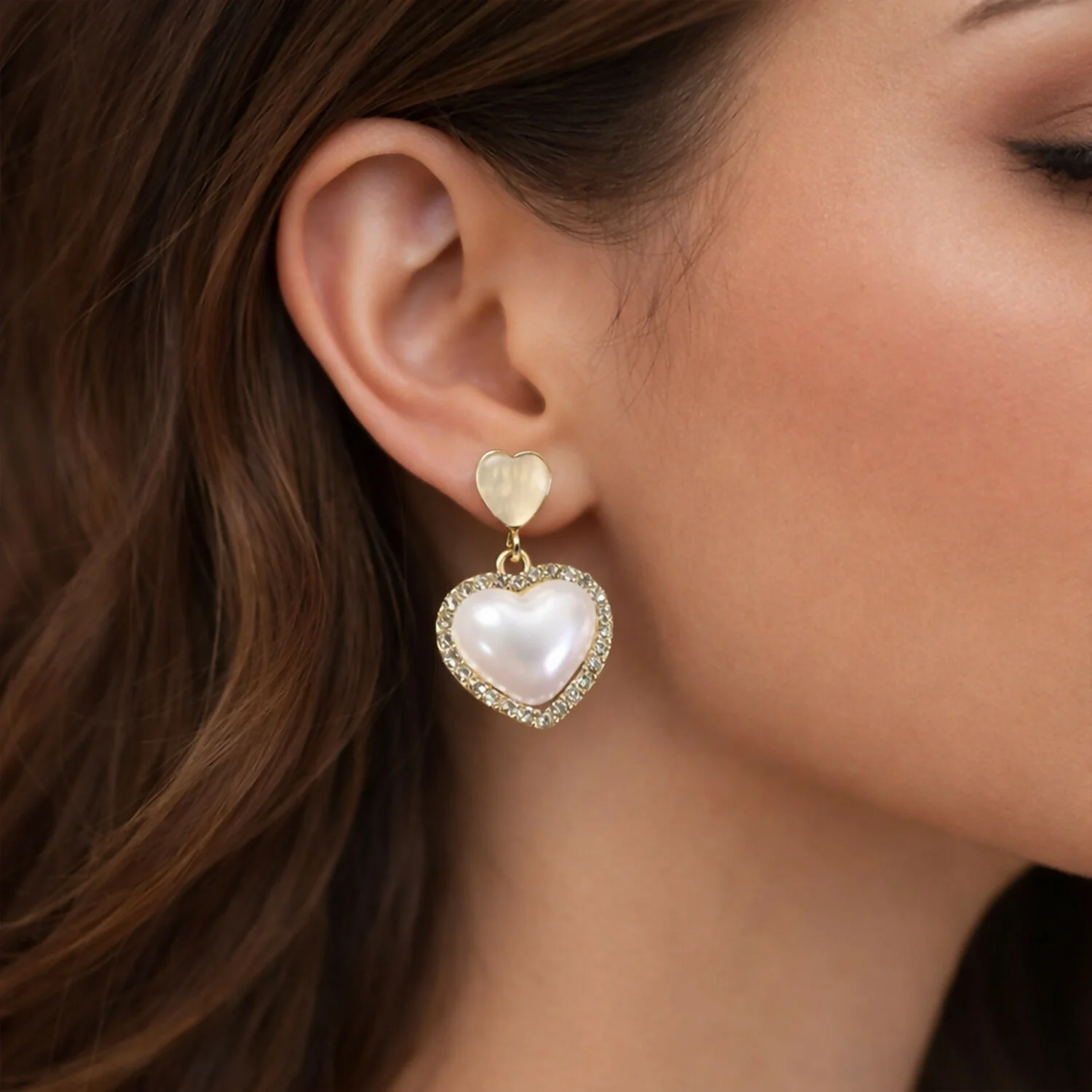 Korean Style Heart Pearl Drop Earrings for Women & Girls - Image 3