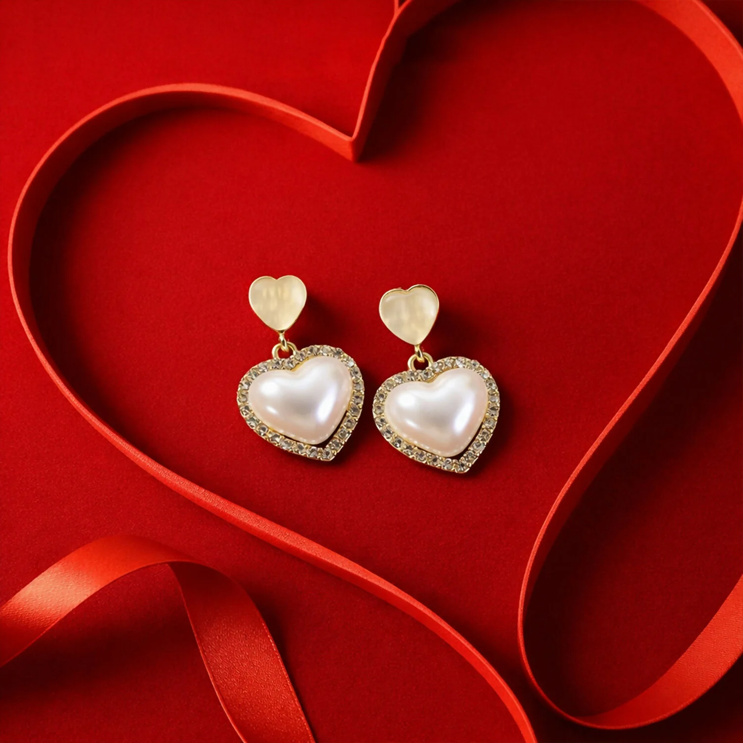 Korean Style Heart Pearl Drop Earrings for Women & Girls - Image 4