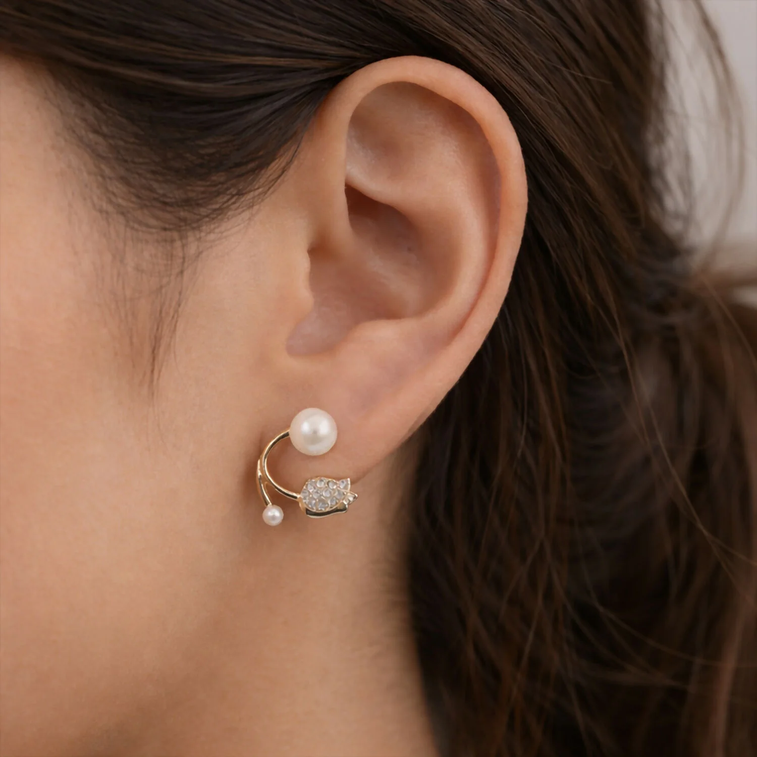 Korean Style Pearl Crystal Designer Stud Earrings for Women & Girls - Image 2