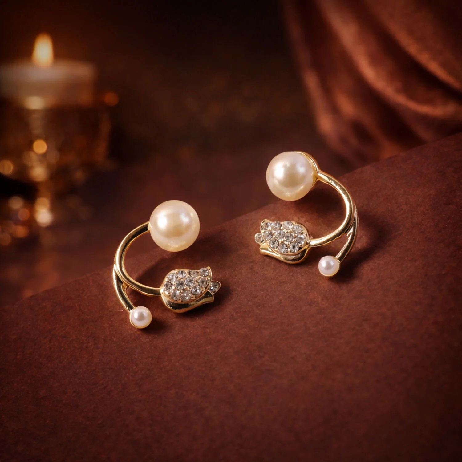 Korean Style Pearl Crystal Designer Stud Earrings for Women & Girls - Image 3