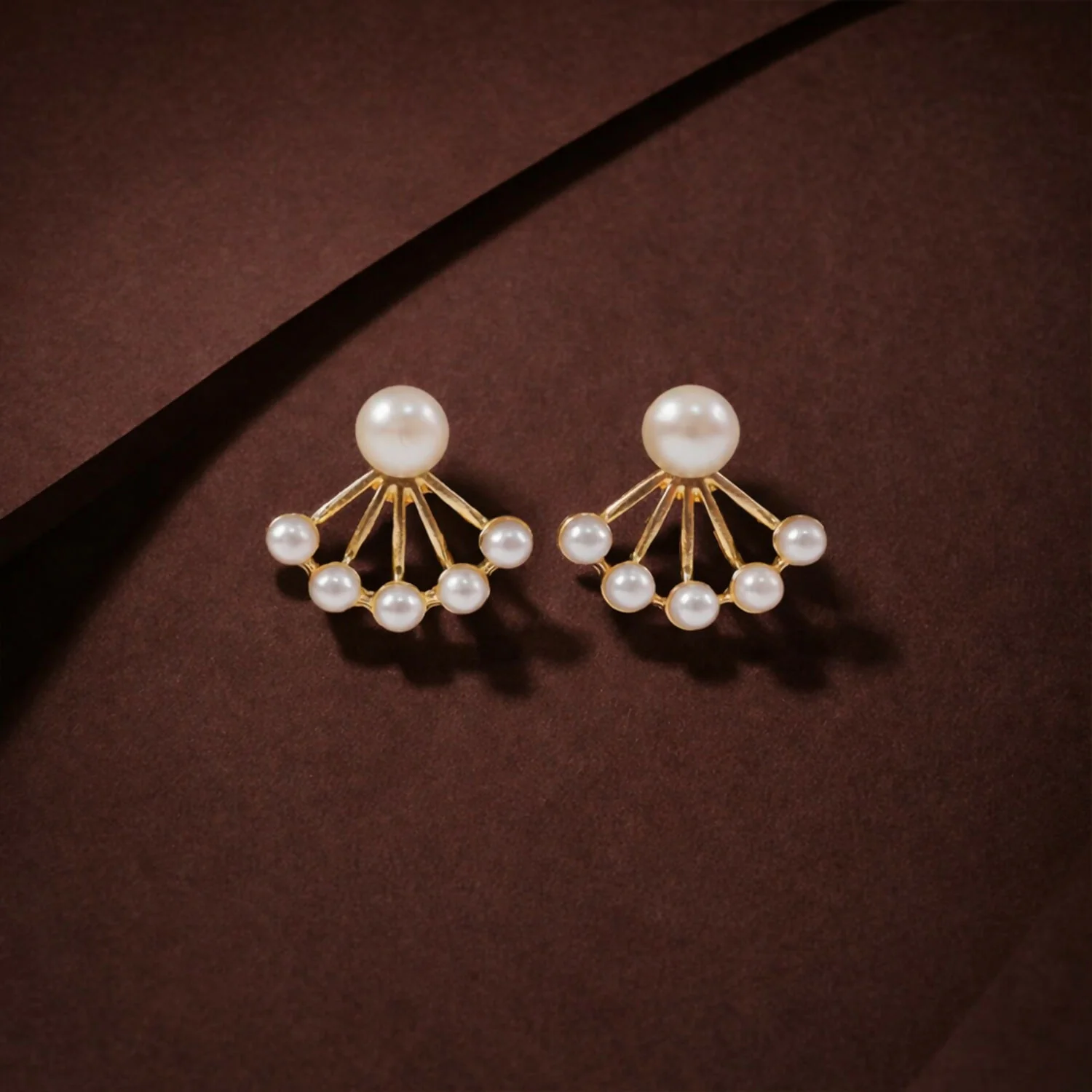 Korean Style Pearl Fan Design Stud Earrings for Women & Girls - Image 2