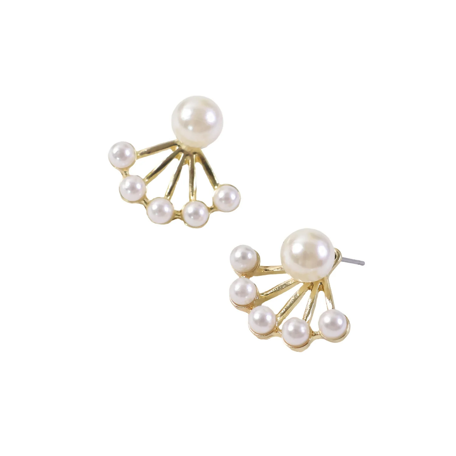 Korean Style Pearl Fan Design Stud Earrings for Women & Girls - Image 5