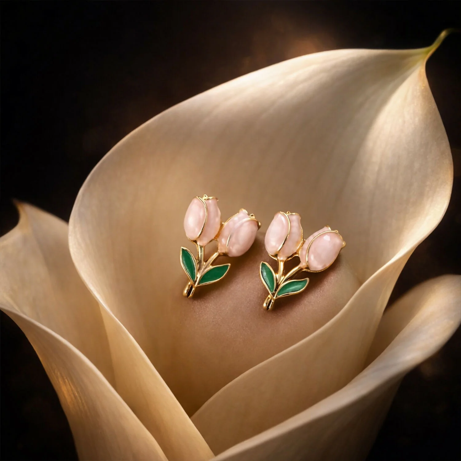 Korean Style Pink Tulip Flower Stud Earrings for Women & Girls - Image 3