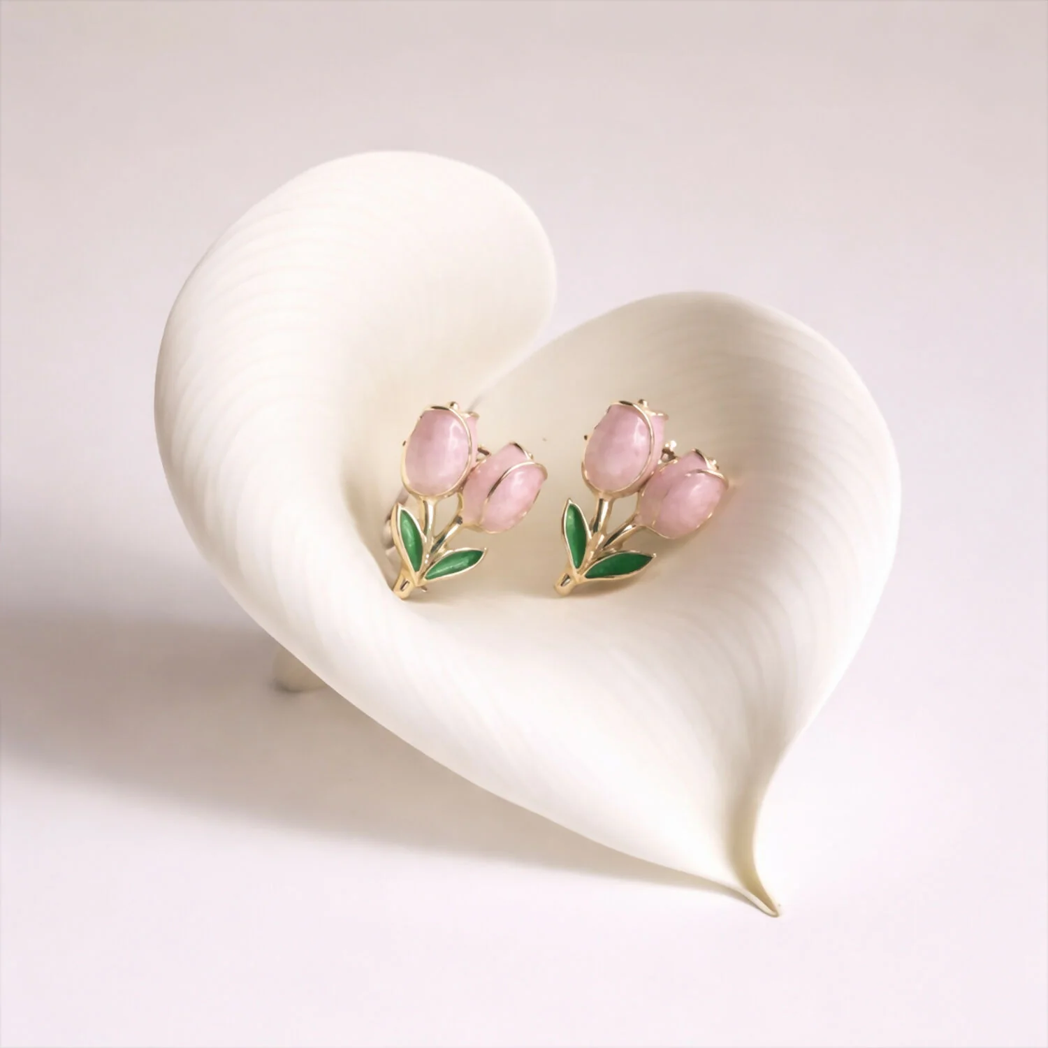 Korean Style Pink Tulip Flower Stud Earrings for Women & Girls - Image 4